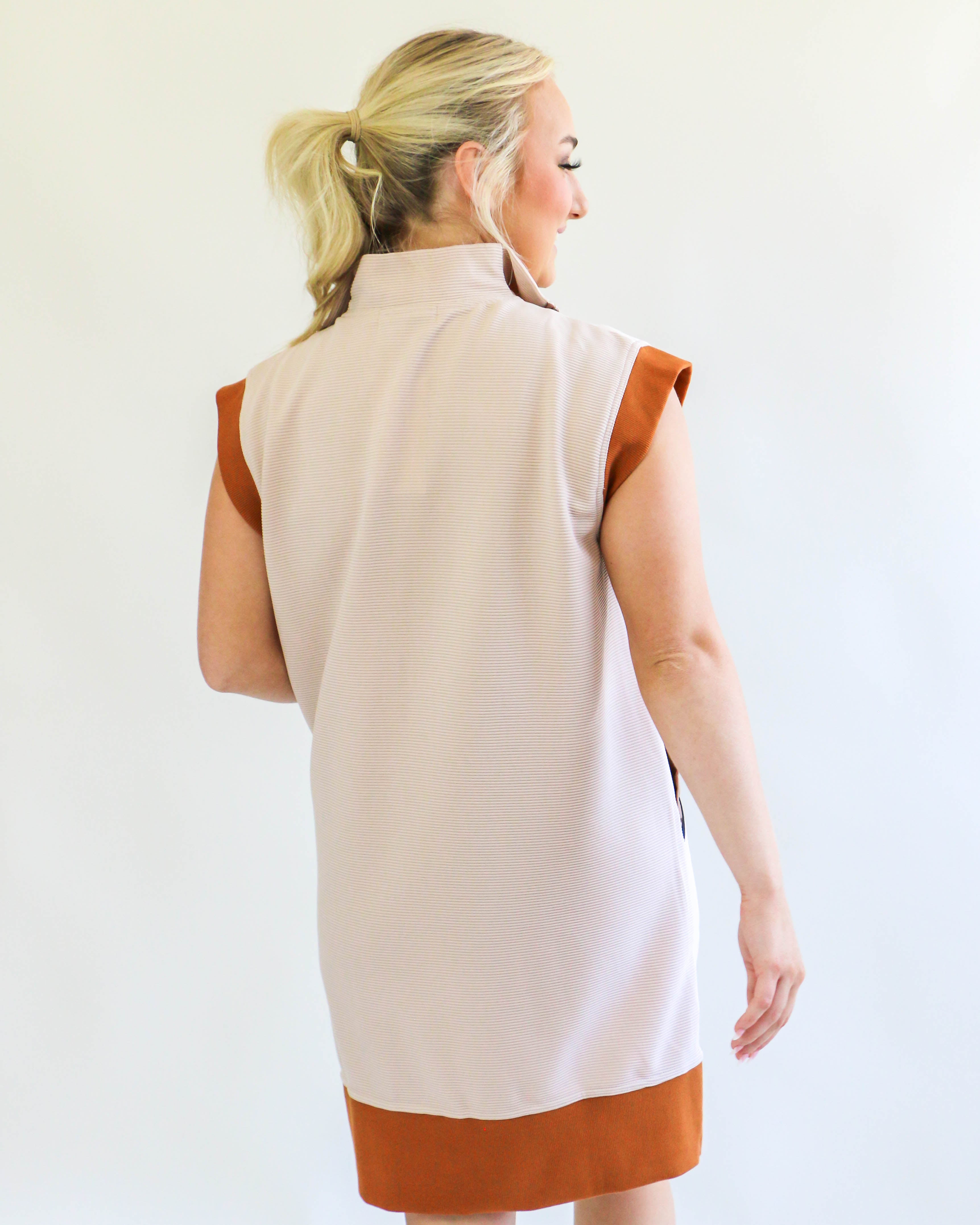 Zip up Cap Sleeve Dress in Taupe