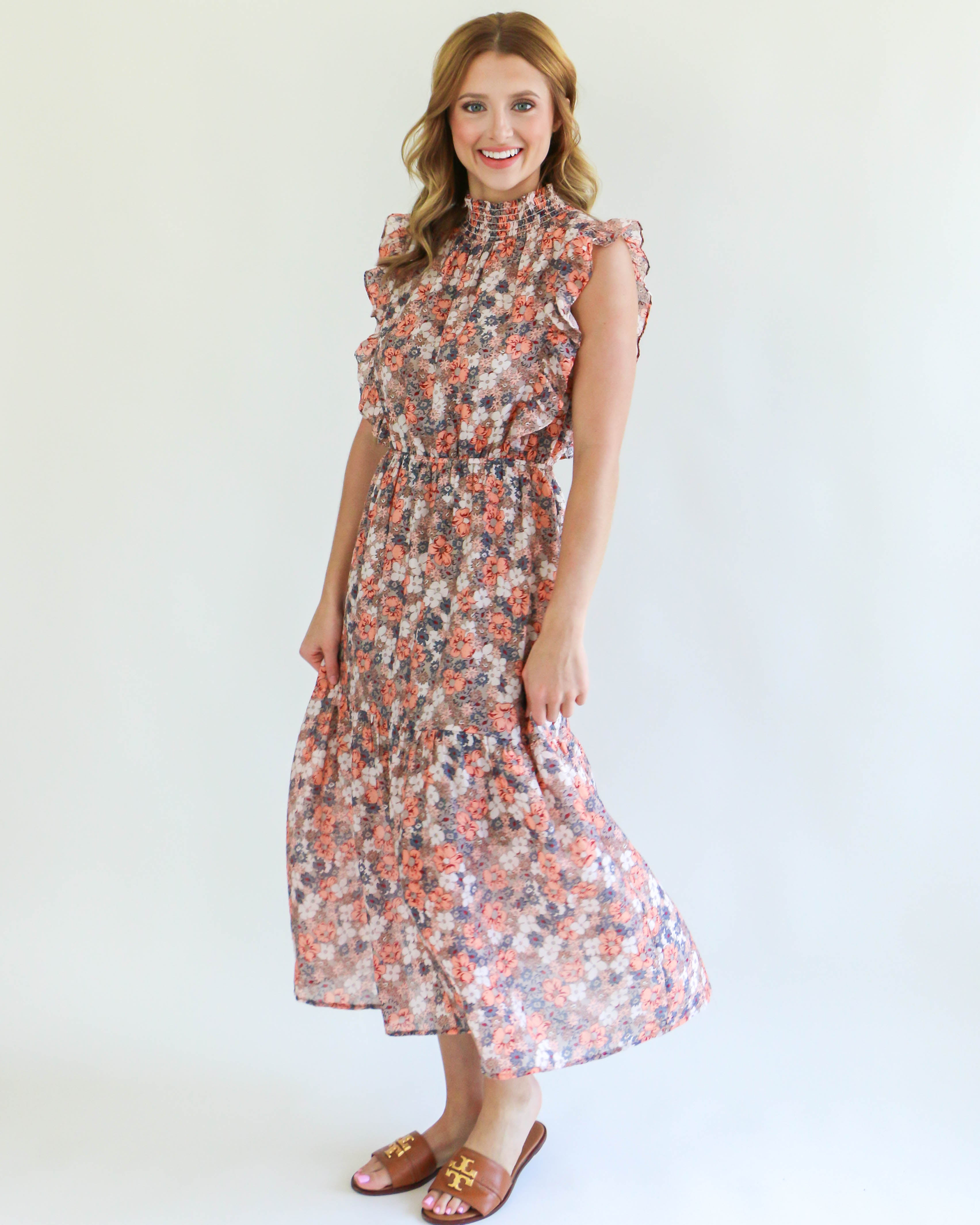 THML | Flower Print Tiered Maxi Dress