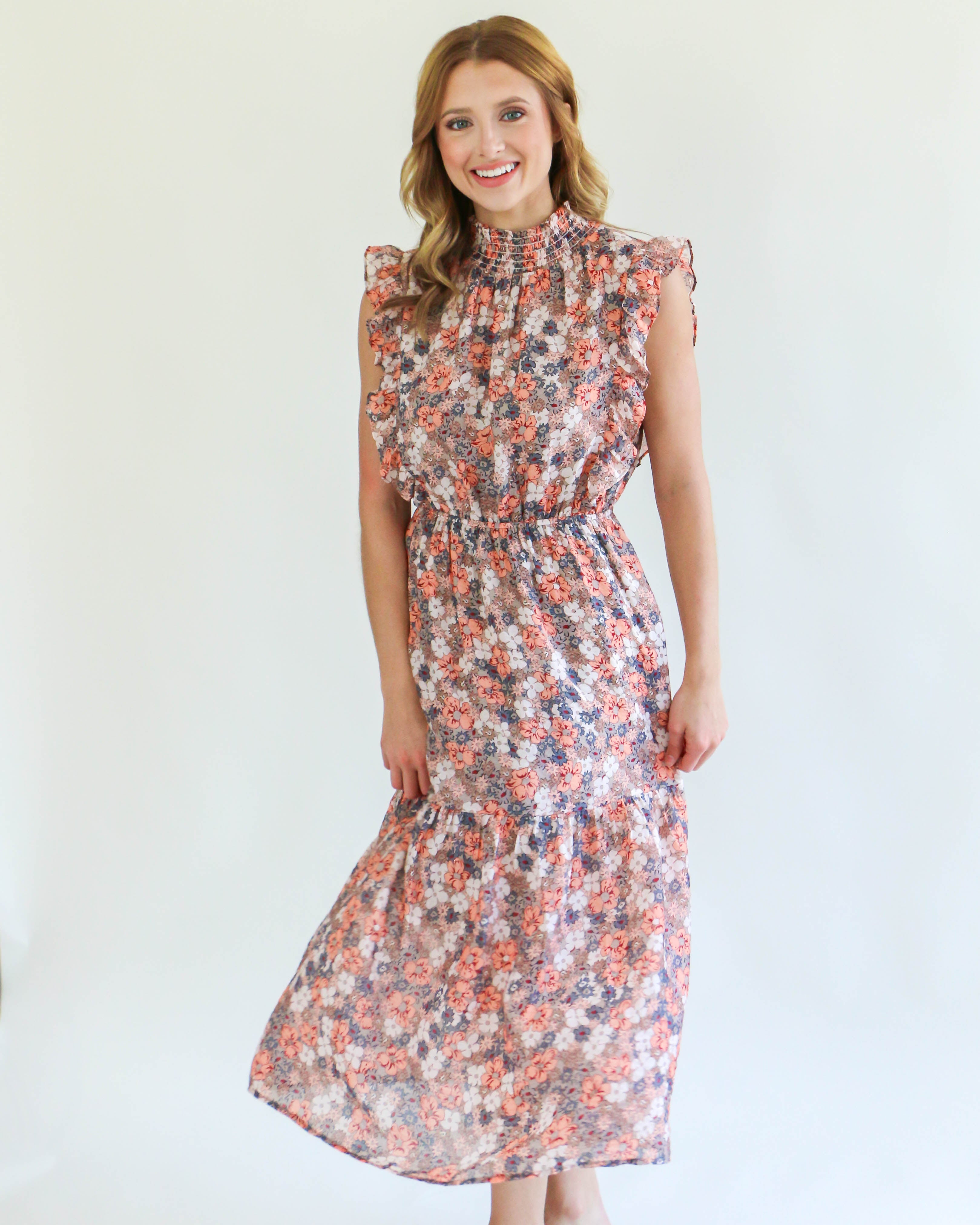 THML | Flower Print Tiered Maxi Dress