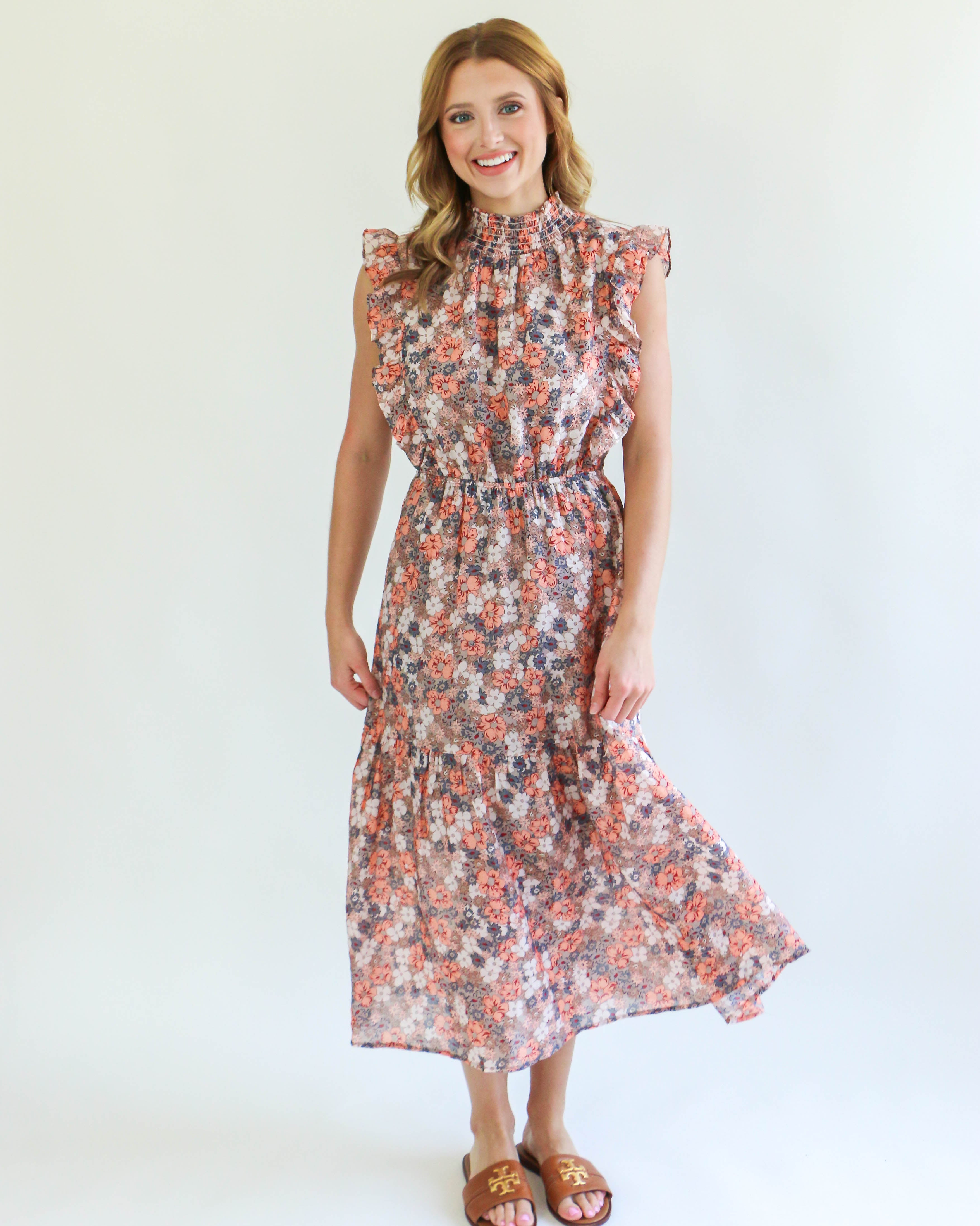 THML | Flower Print Tiered Maxi Dress