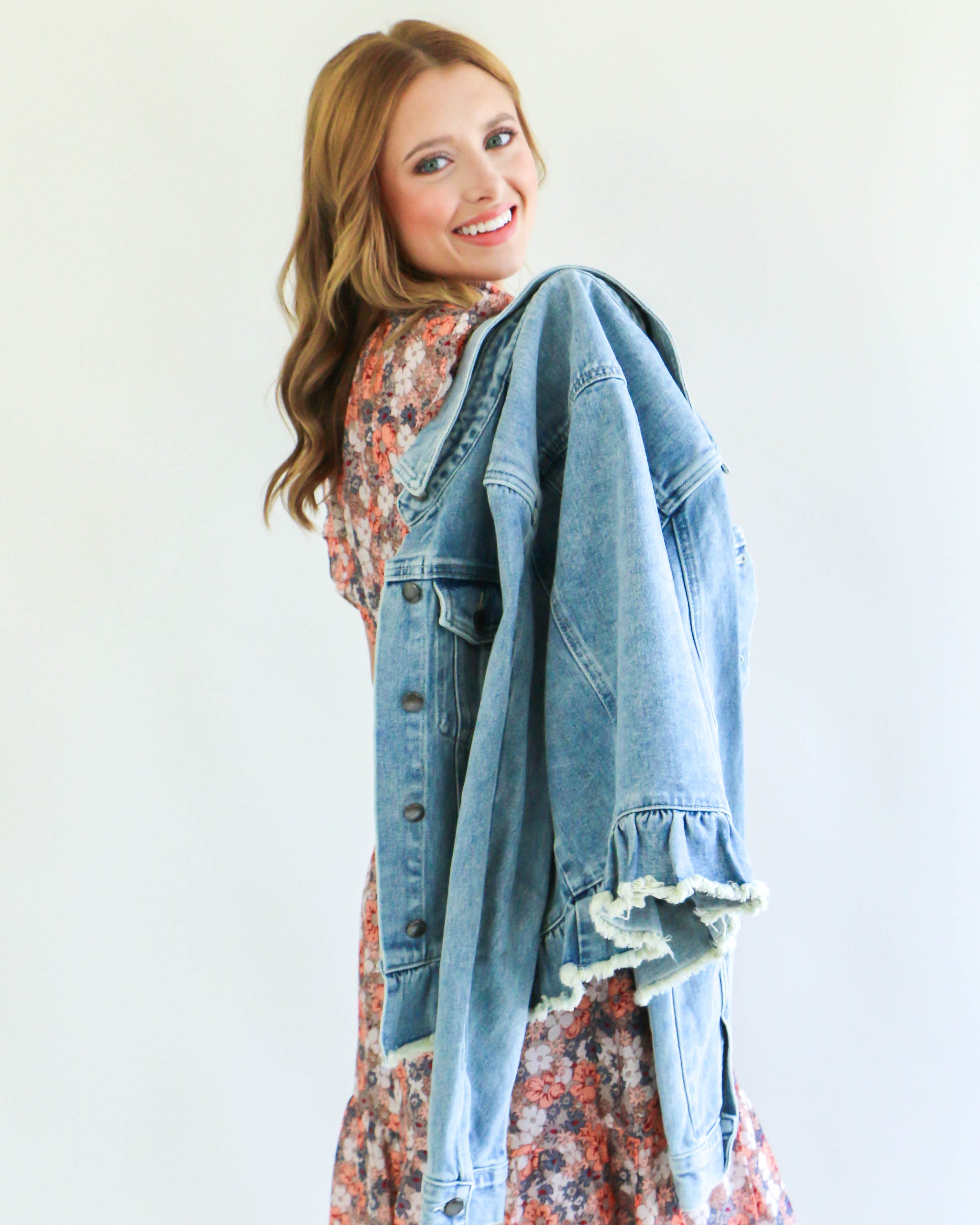 Ruffle Hem Denim Jacket