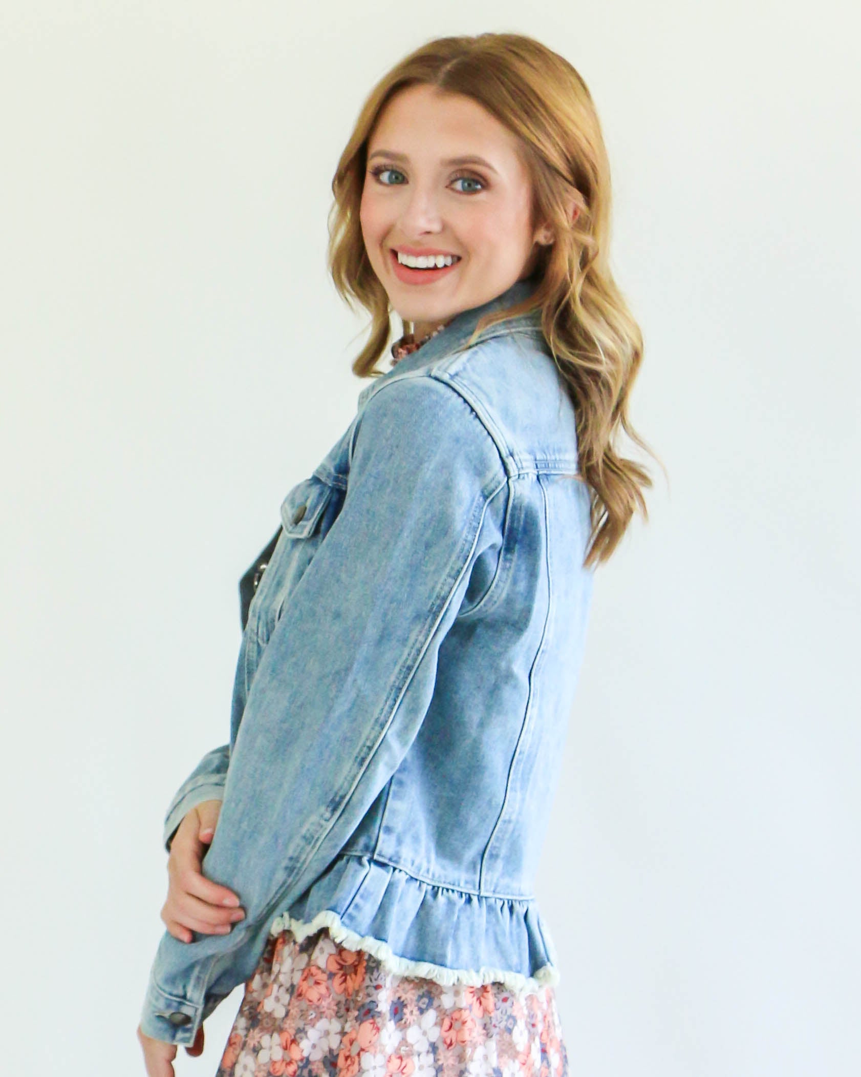 Ruffle Hem Denim Jacket