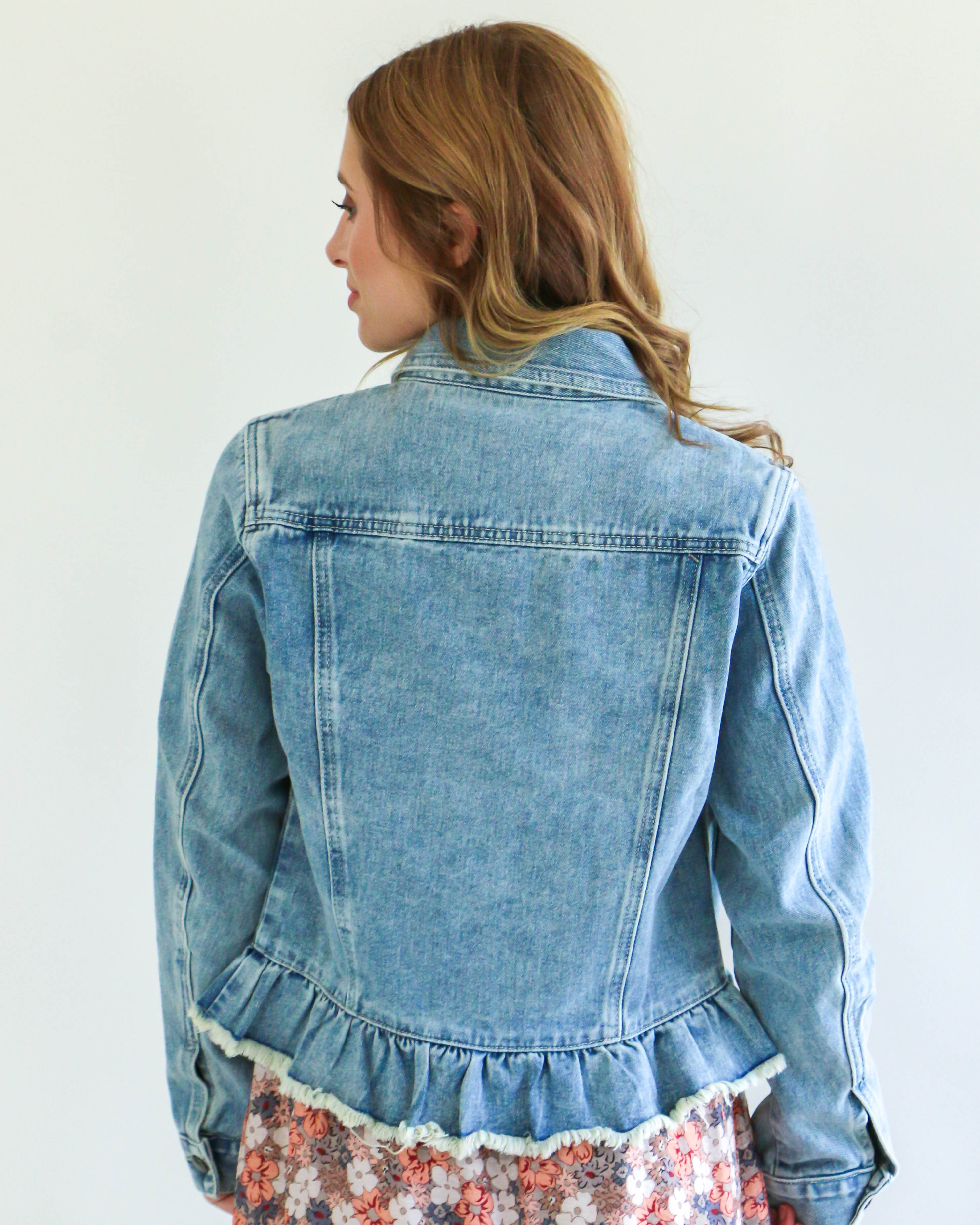 Ruffle Hem Denim Jacket