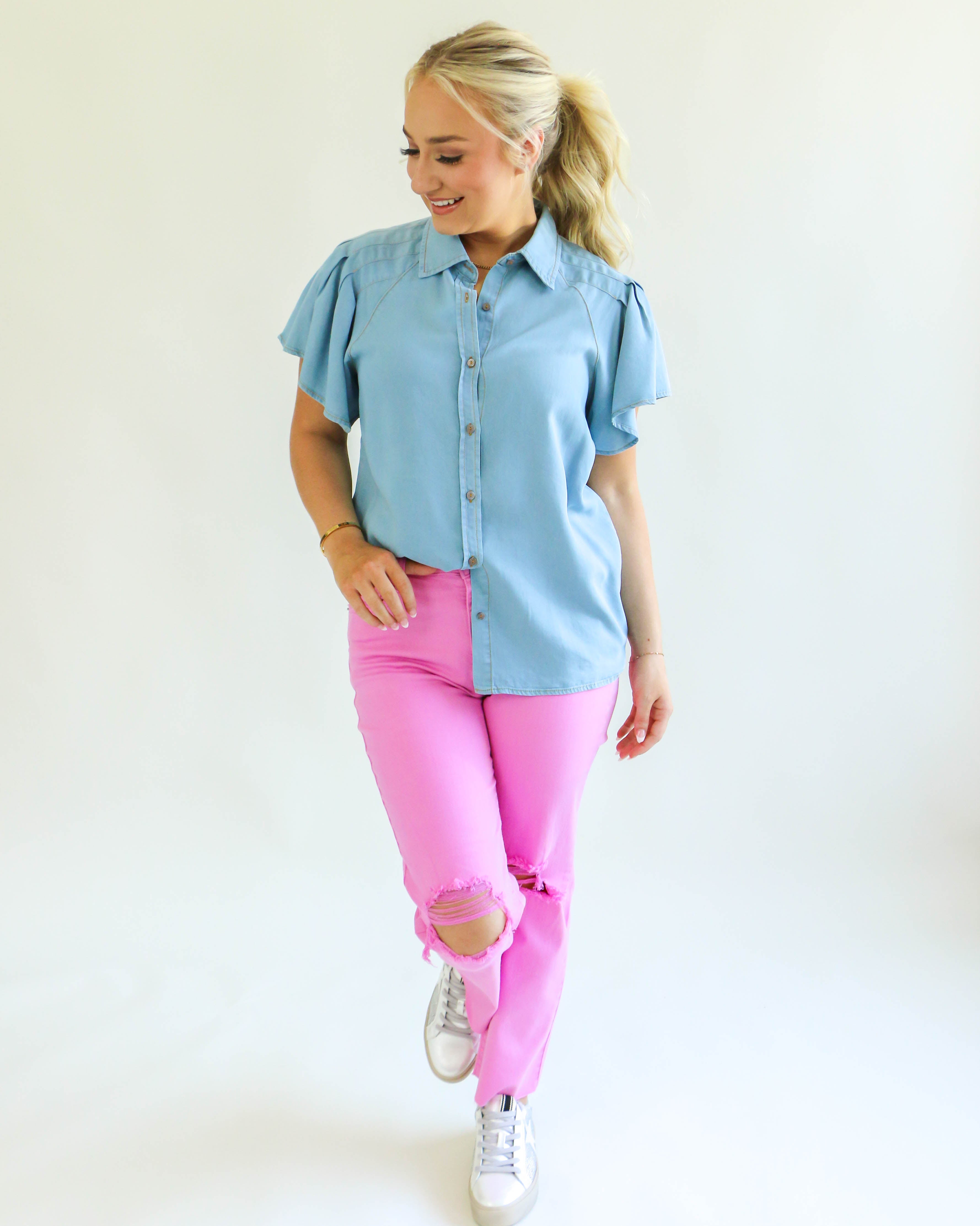 Light Denim Button Up Top