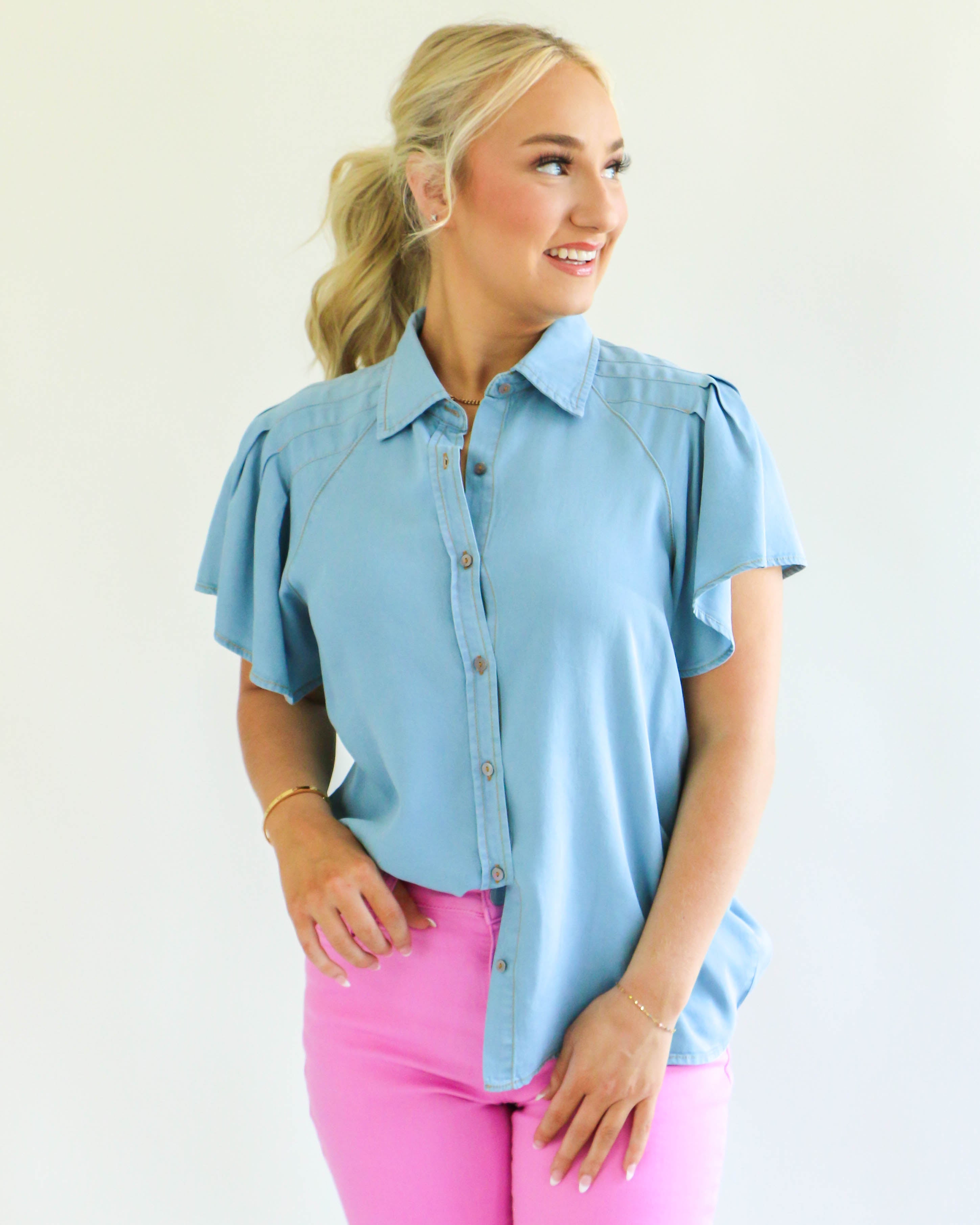 Light Denim Button Up Top