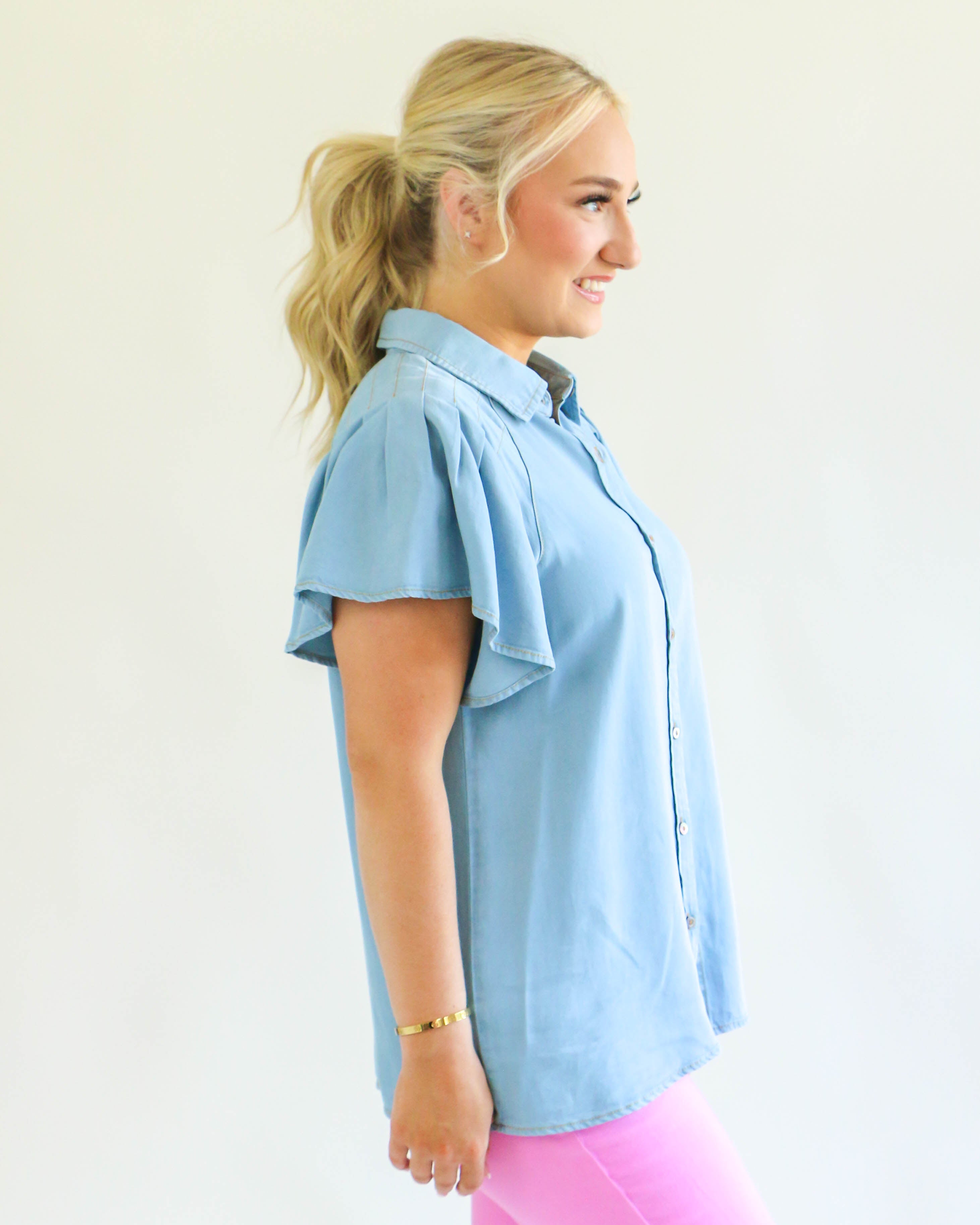 Light Denim Button Up Top