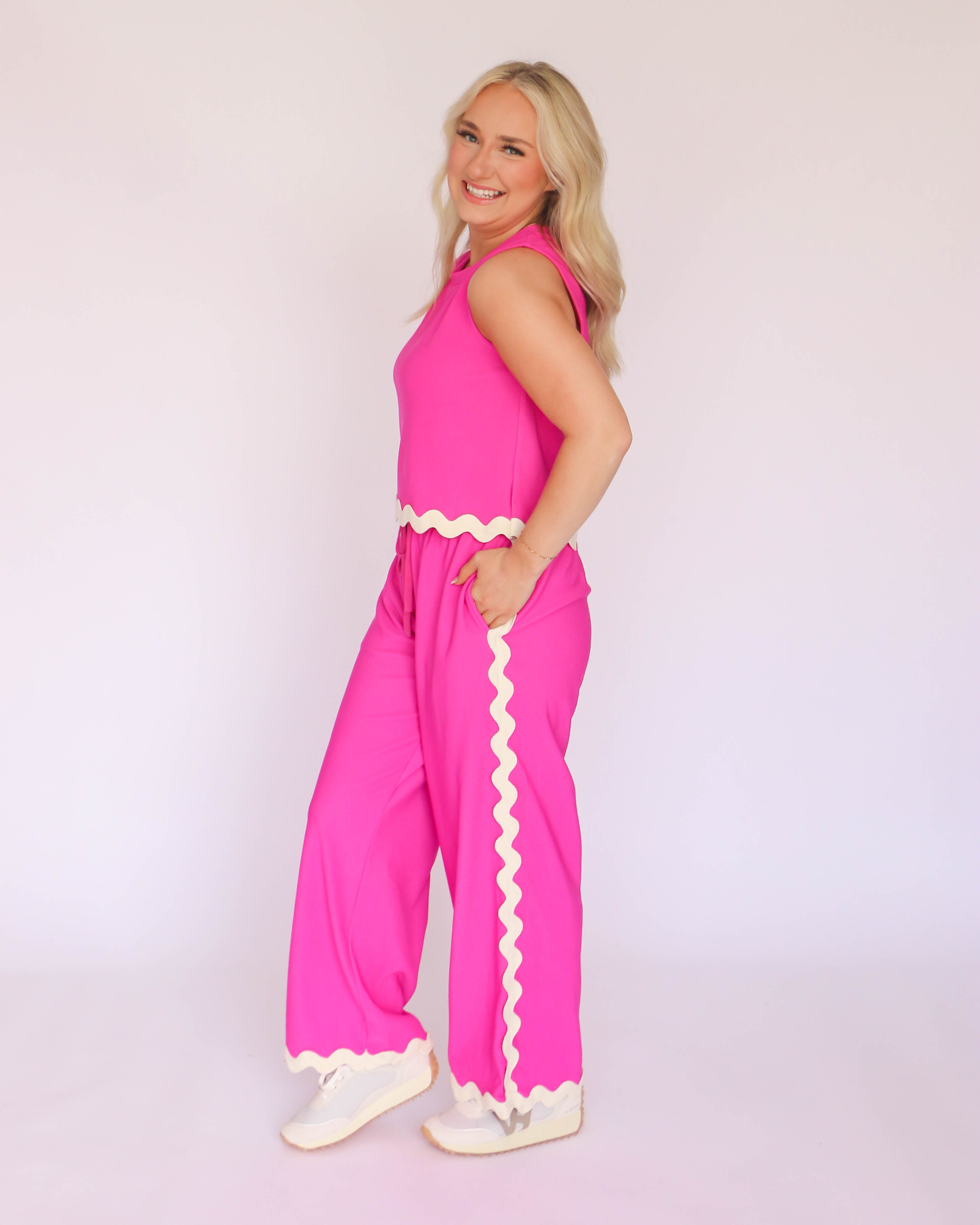 Pink Two Piece Set with White Trim