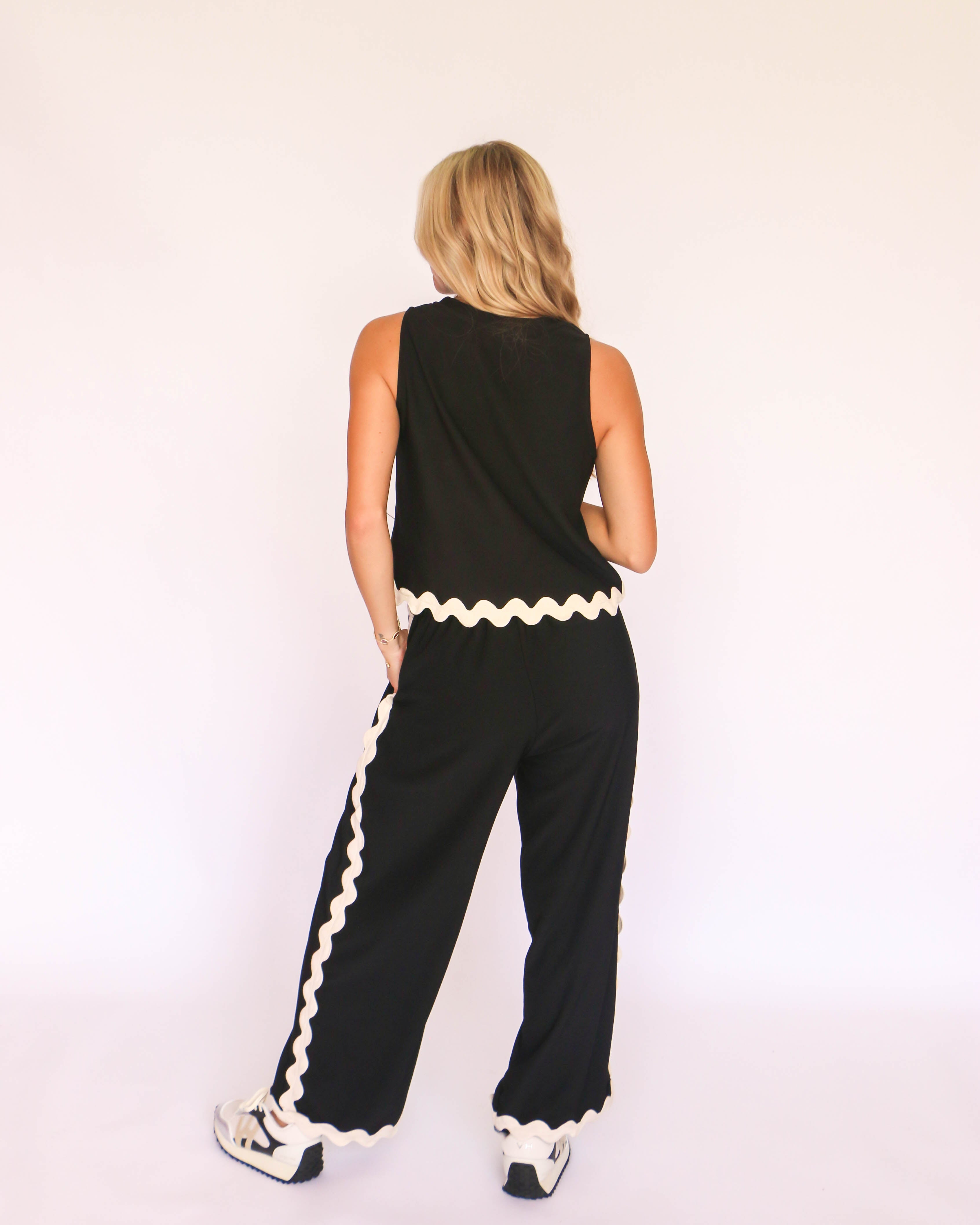 Black Two Piece Set with White Trim