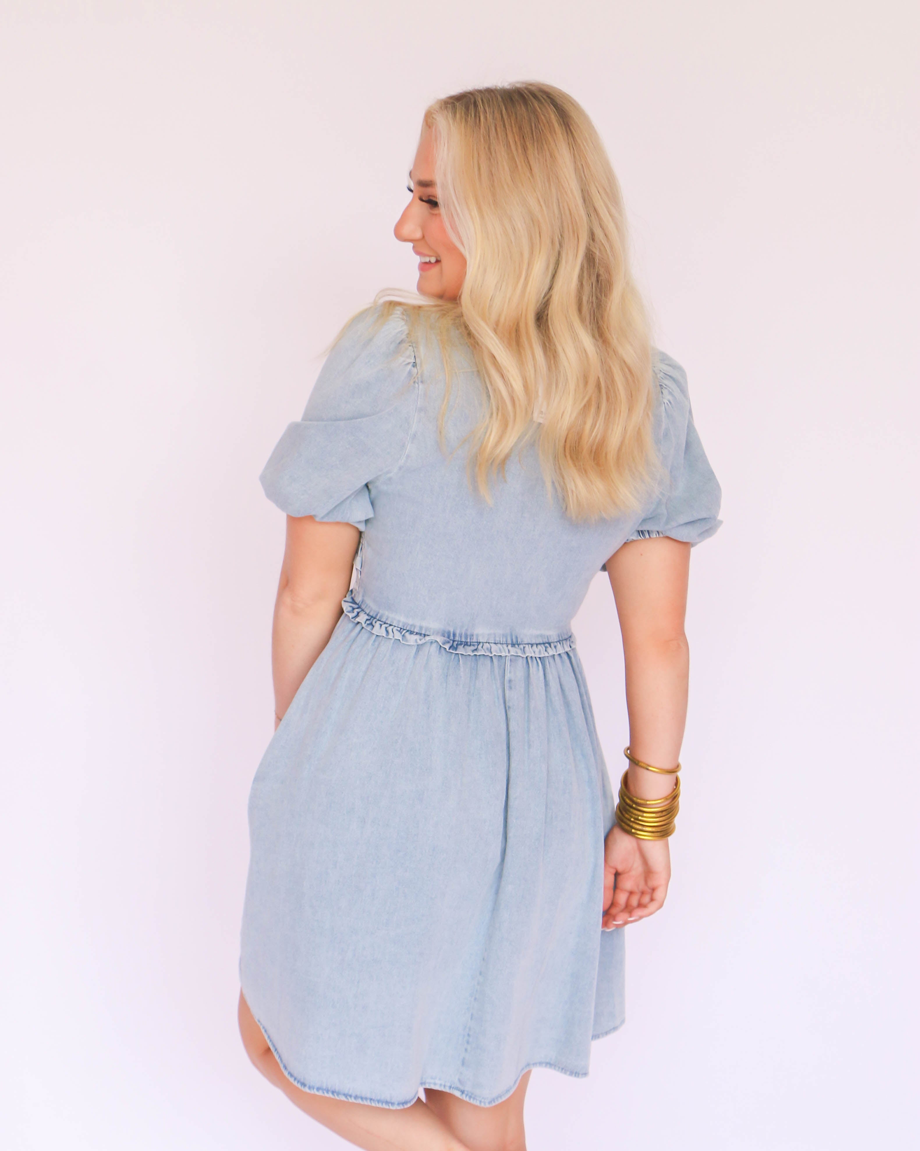 Light Denim Smocked Mini Dress