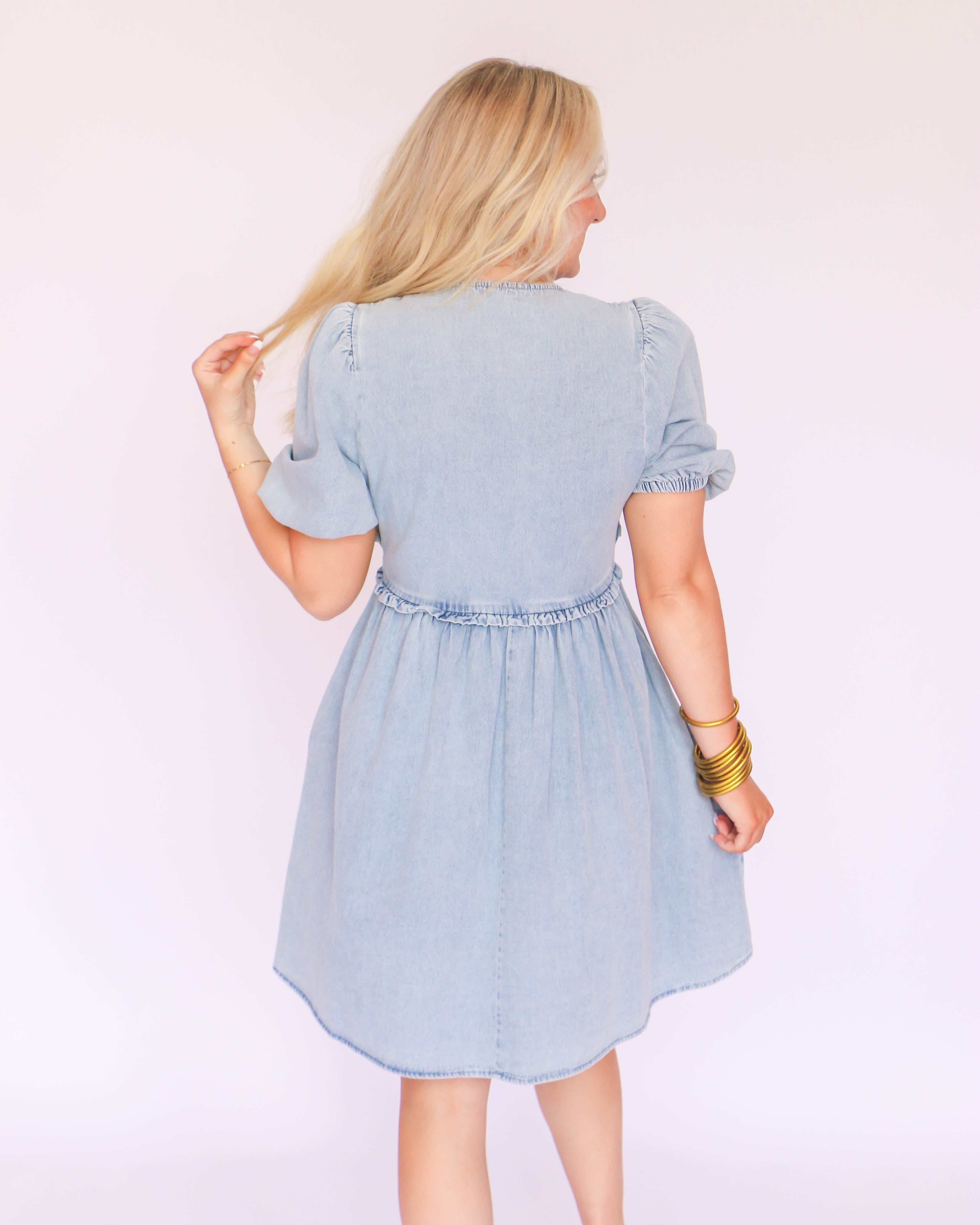 Light Denim Smocked Mini Dress