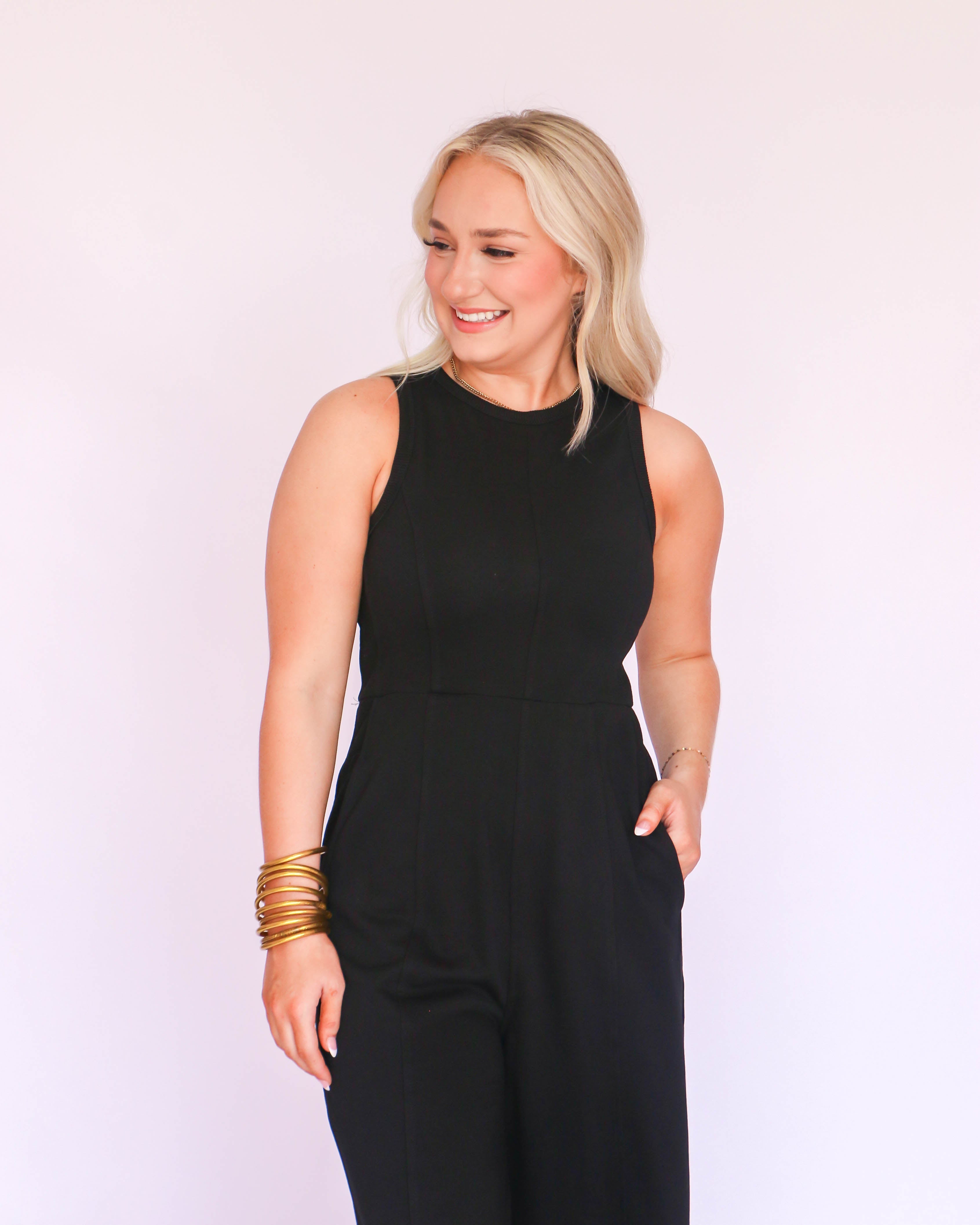 Black Sleeveless Round Neck Jumpsuit