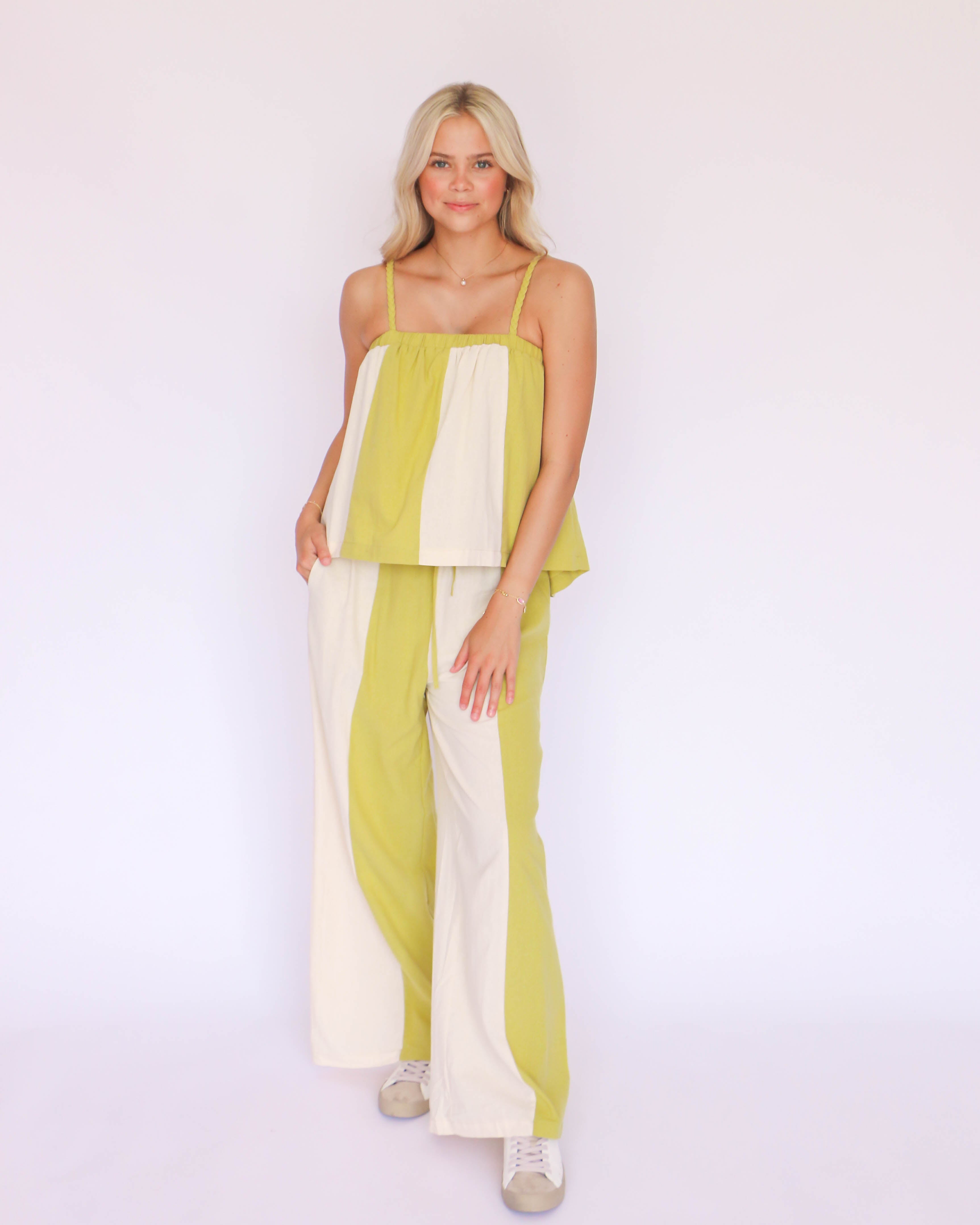 Striped Flowy Tank and Wide Leg Pant Set