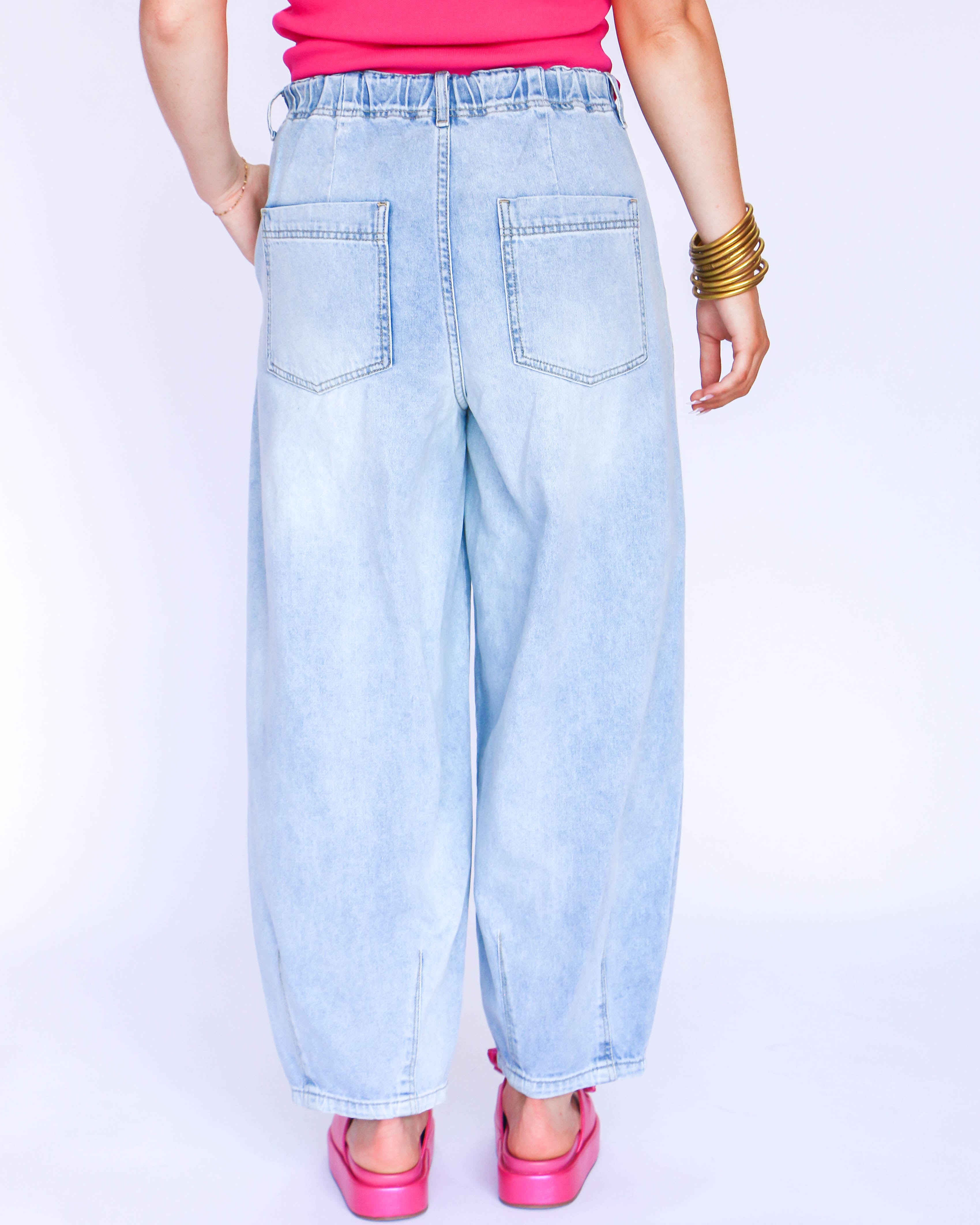 Loose Fit Denim Pants with Pleat Detail