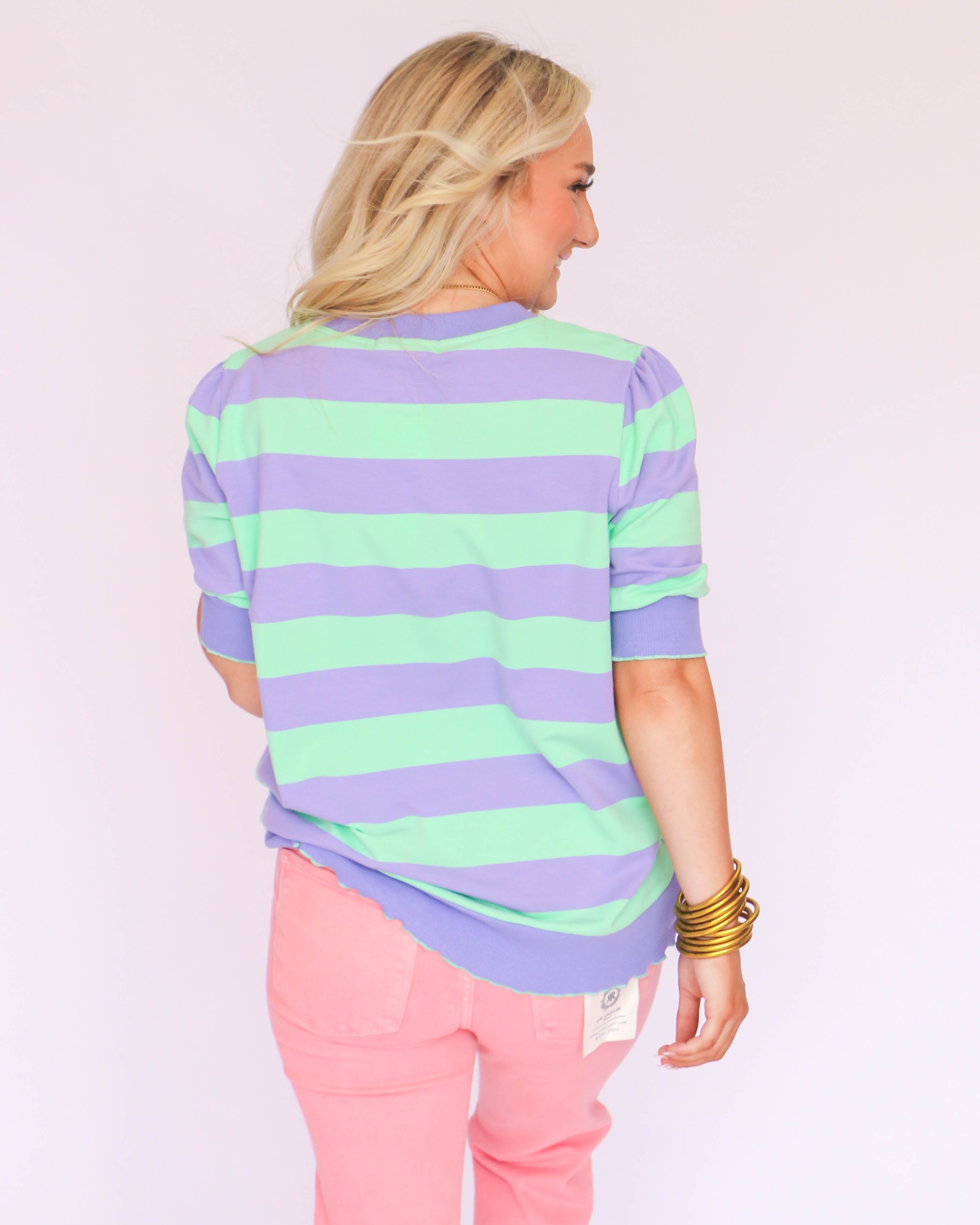 Mint Bold Stripe Short Sleeve Top