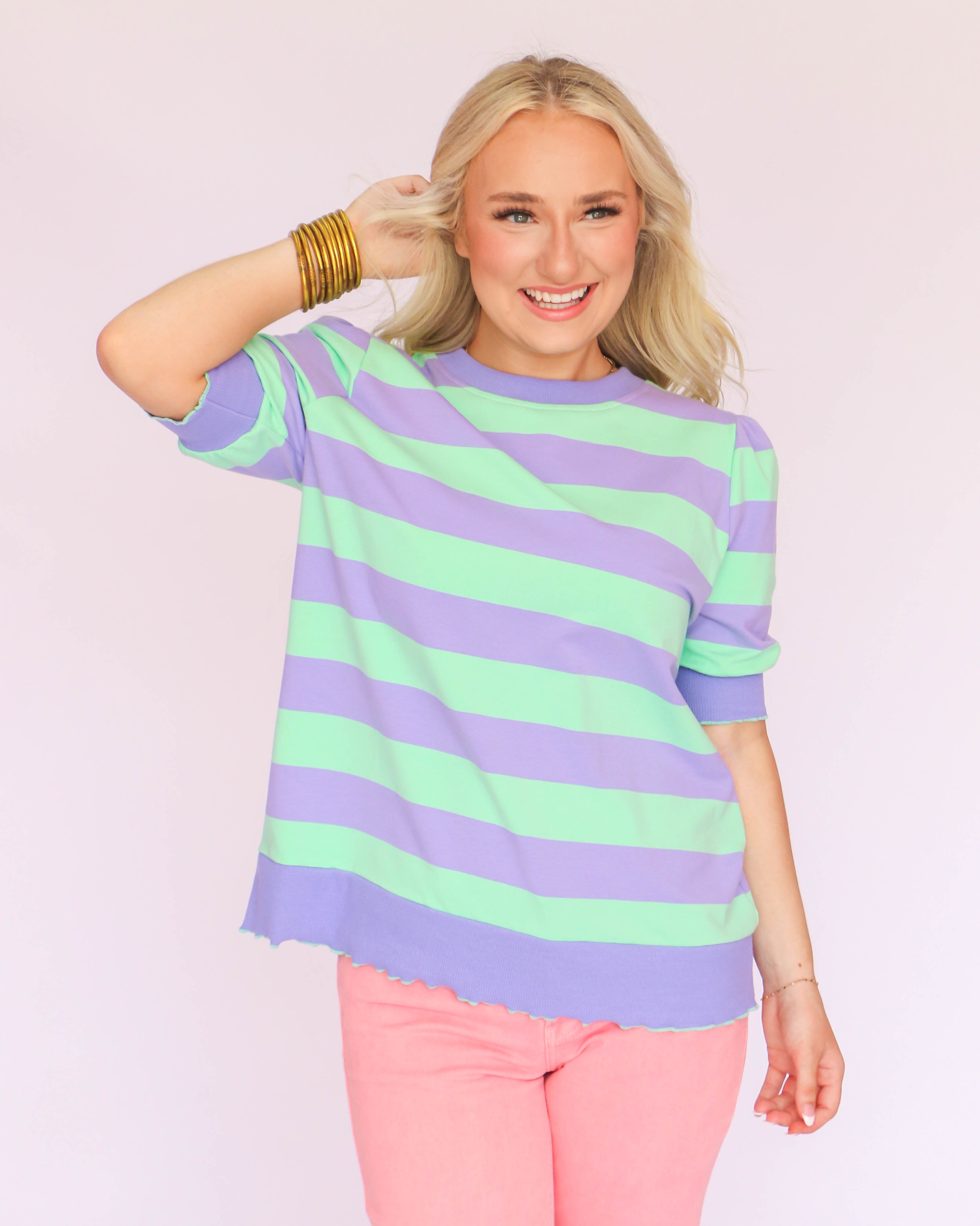 Mint Bold Stripe Short Sleeve Top