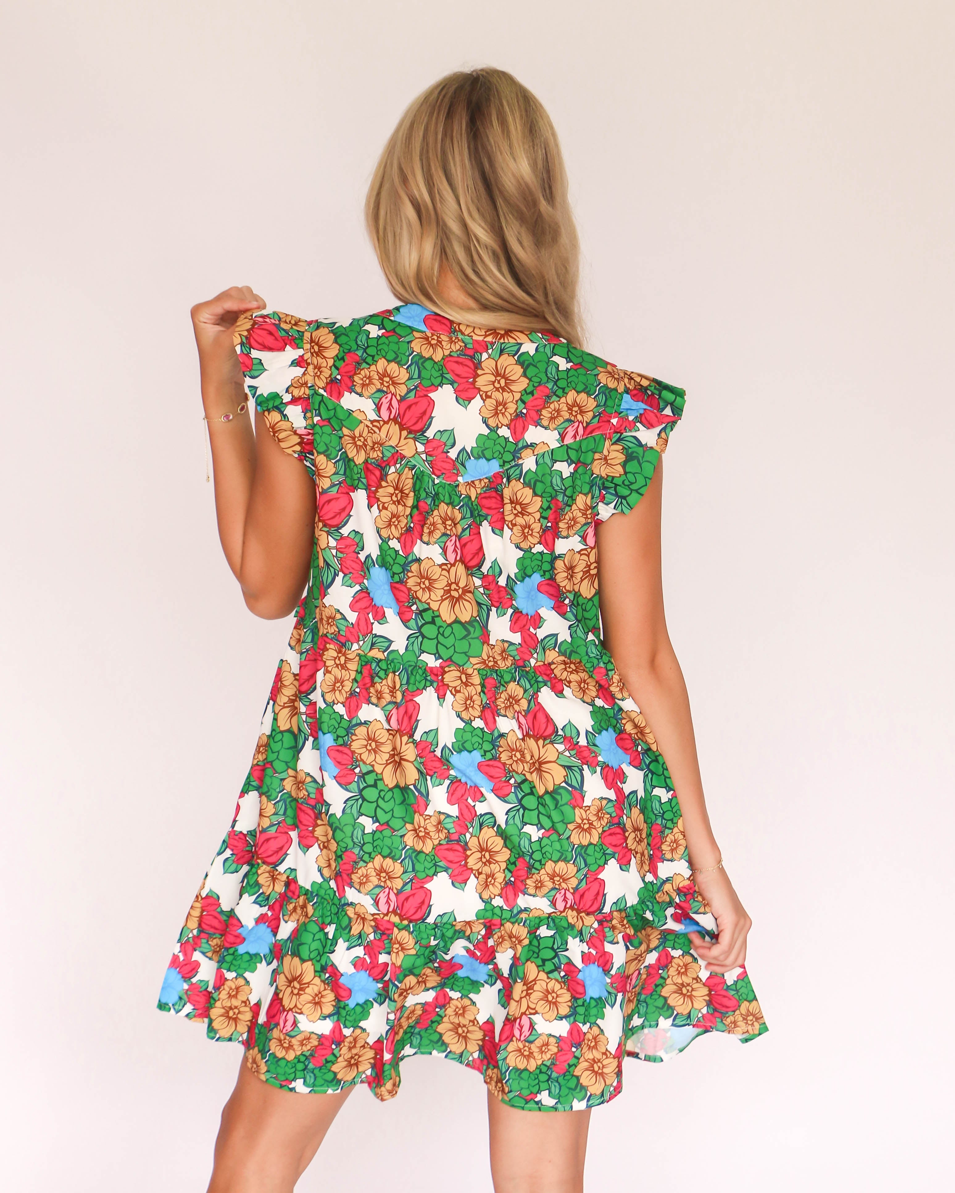 White Green Floral Dress