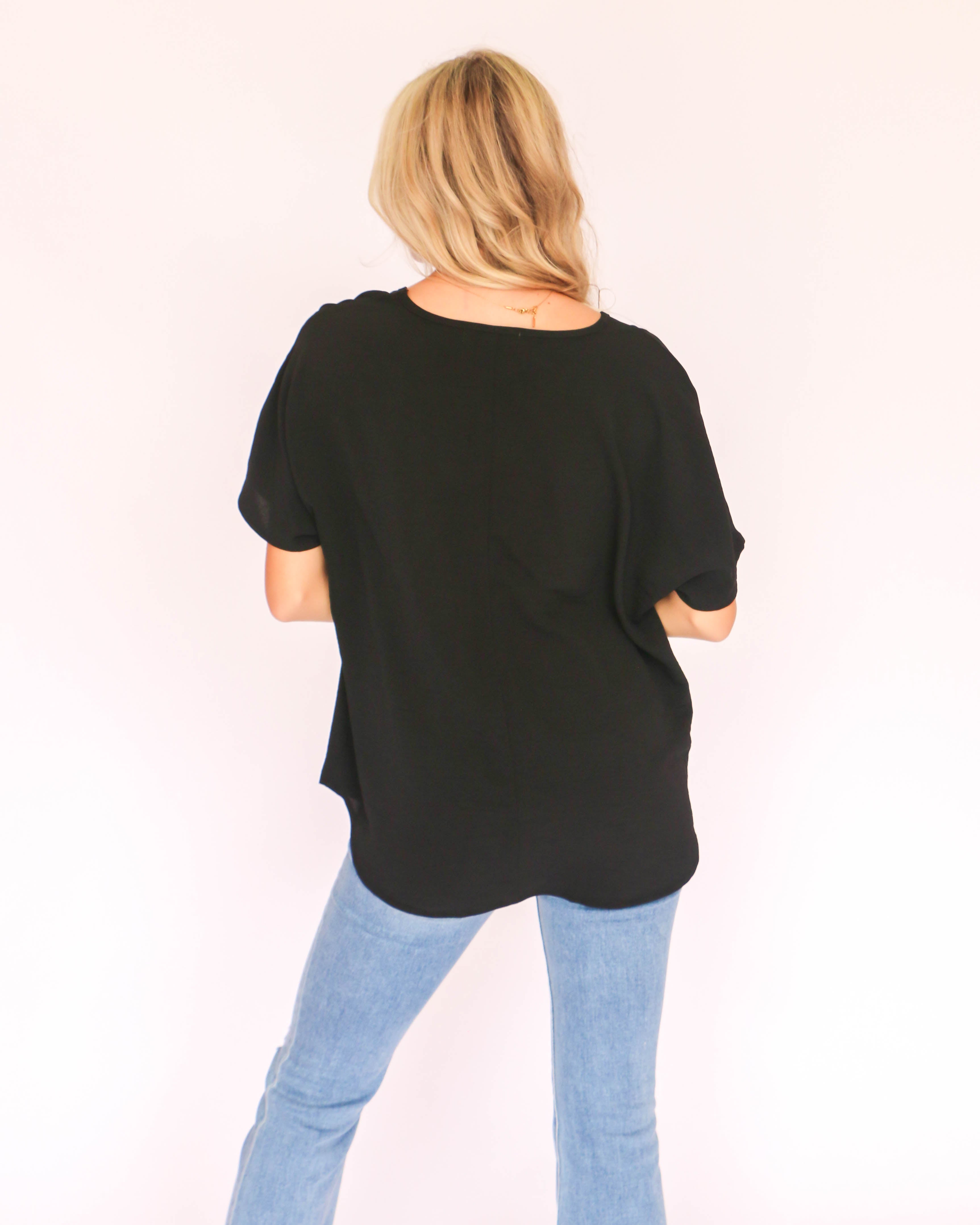 Black V-Neck Air Flow Top