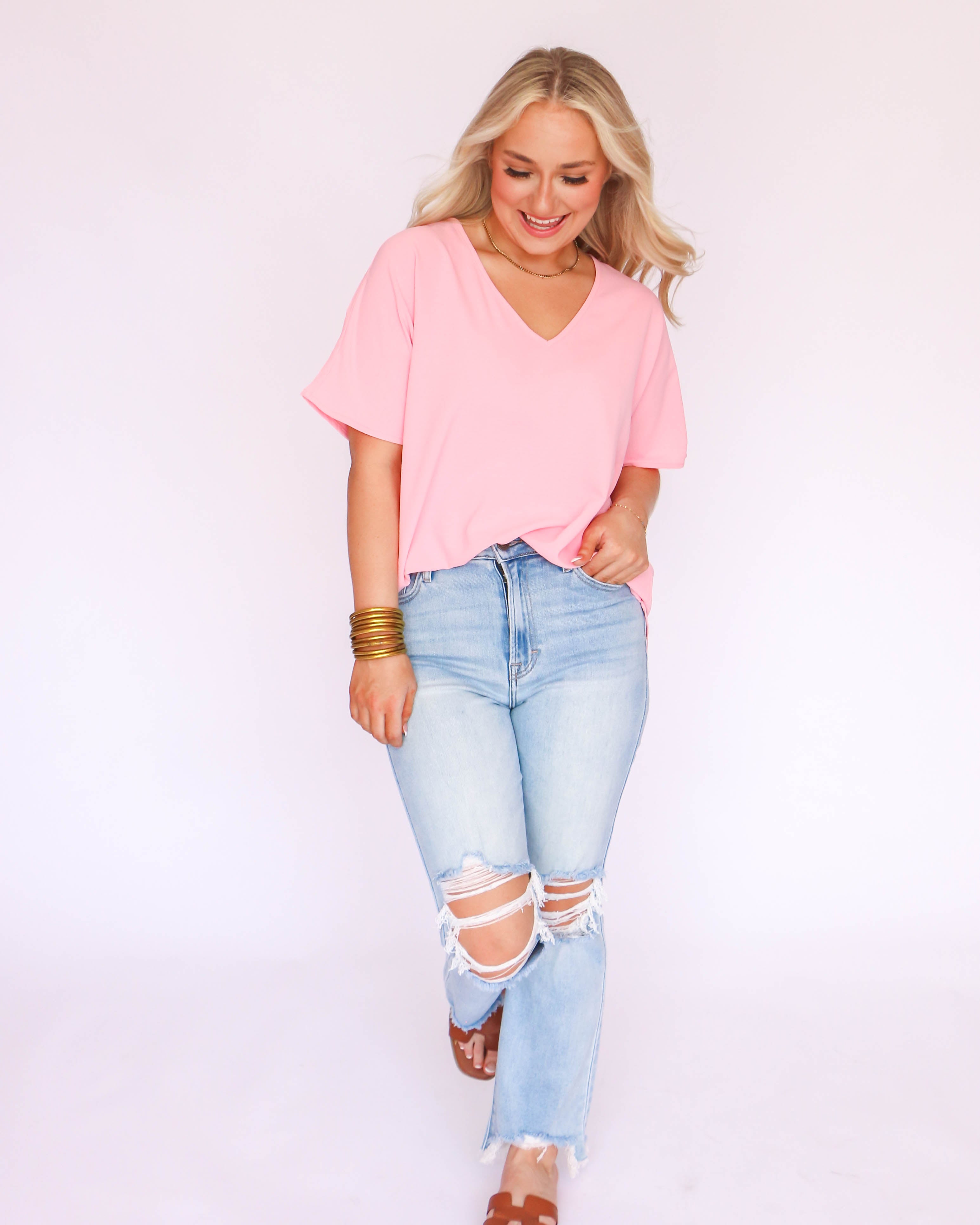 Pink V-Neck Air Flow Top