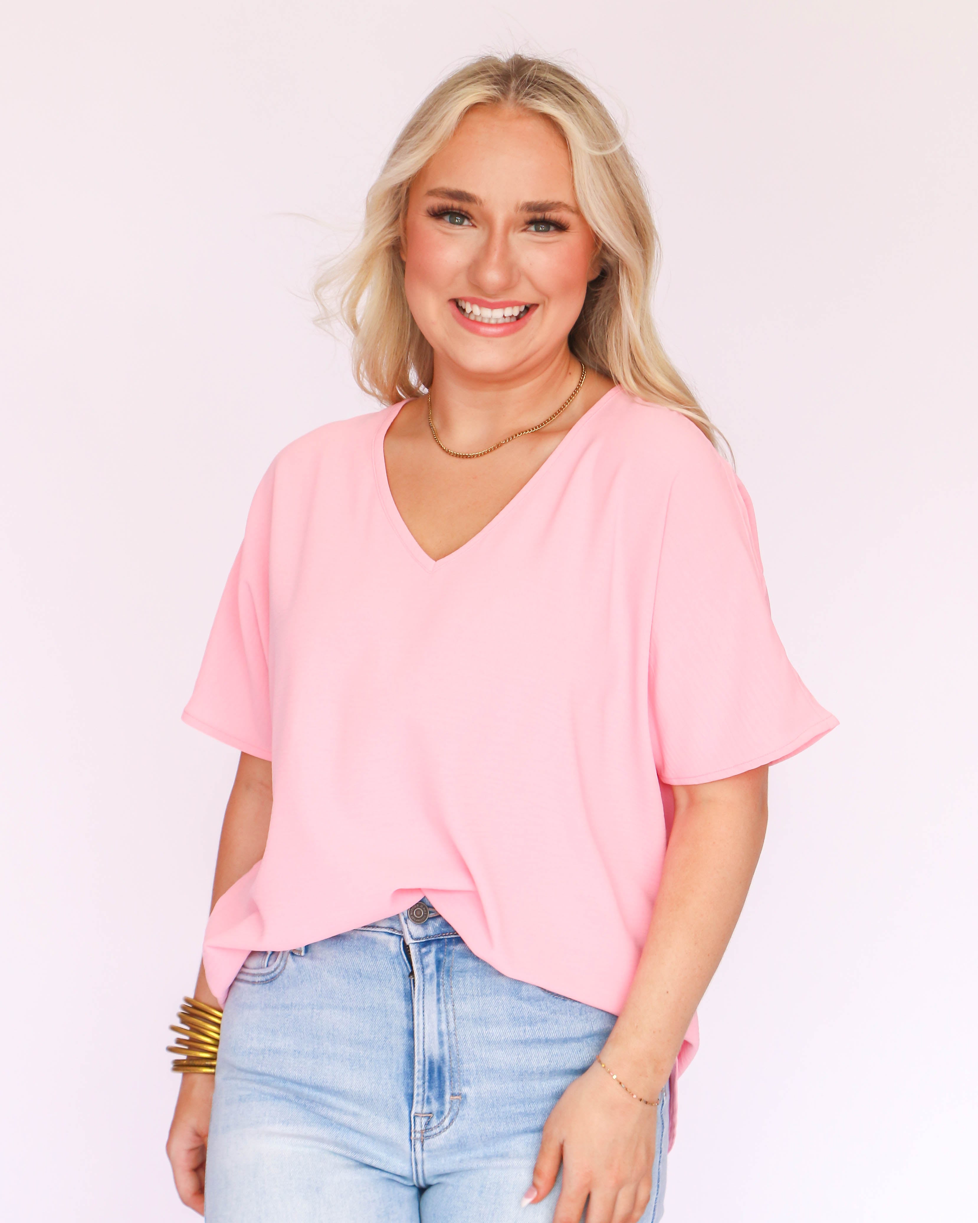 Pink V-Neck Air Flow Top