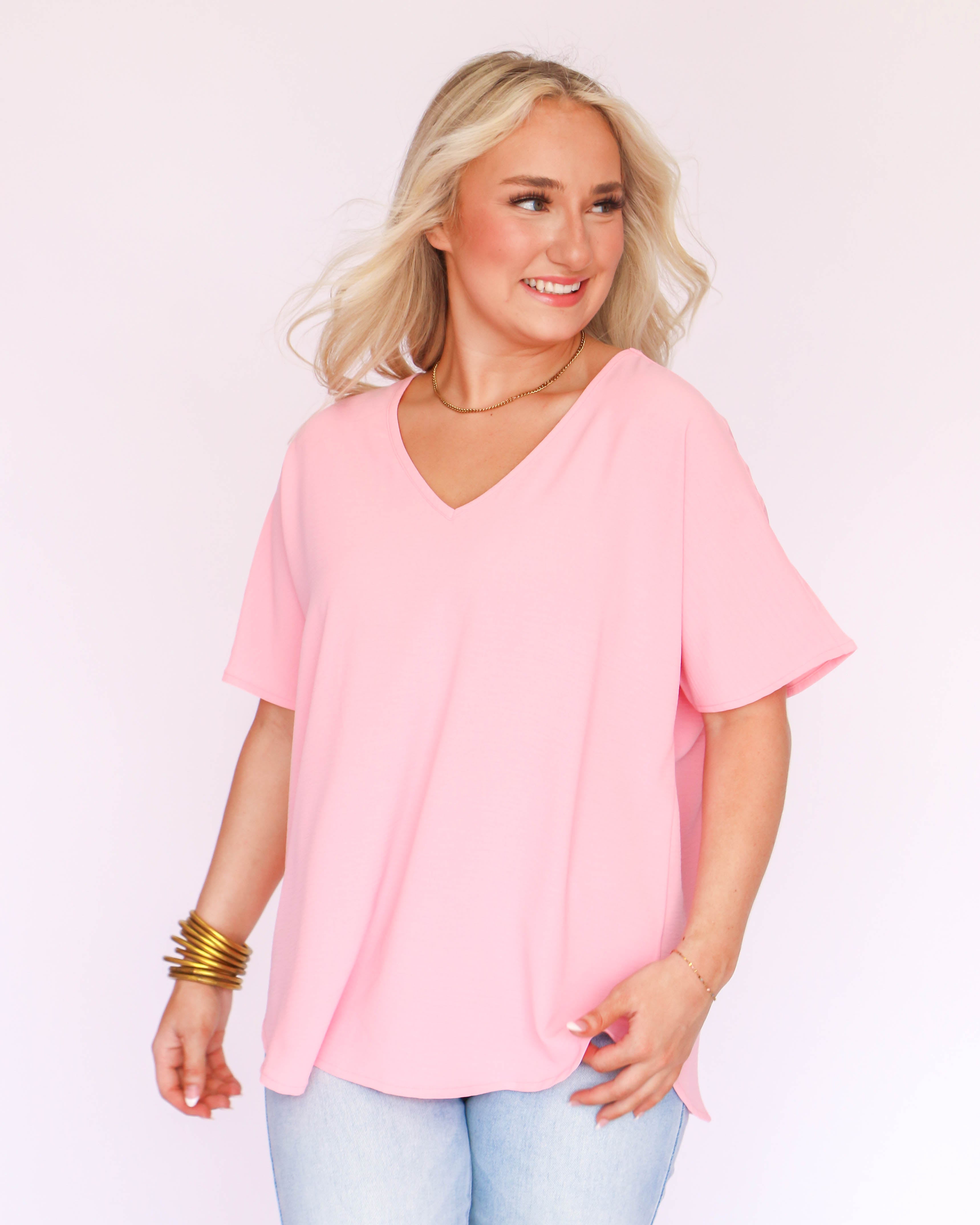 Pink V-Neck Air Flow Top