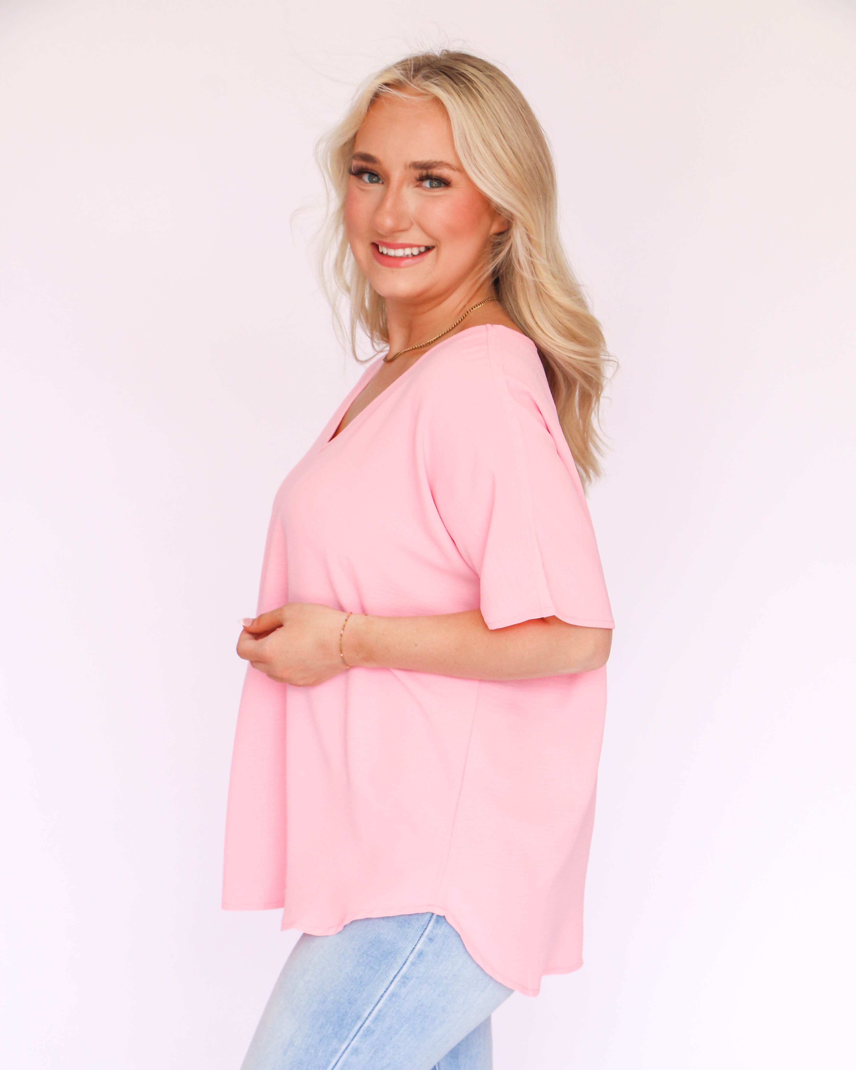 Pink V-Neck Air Flow Top