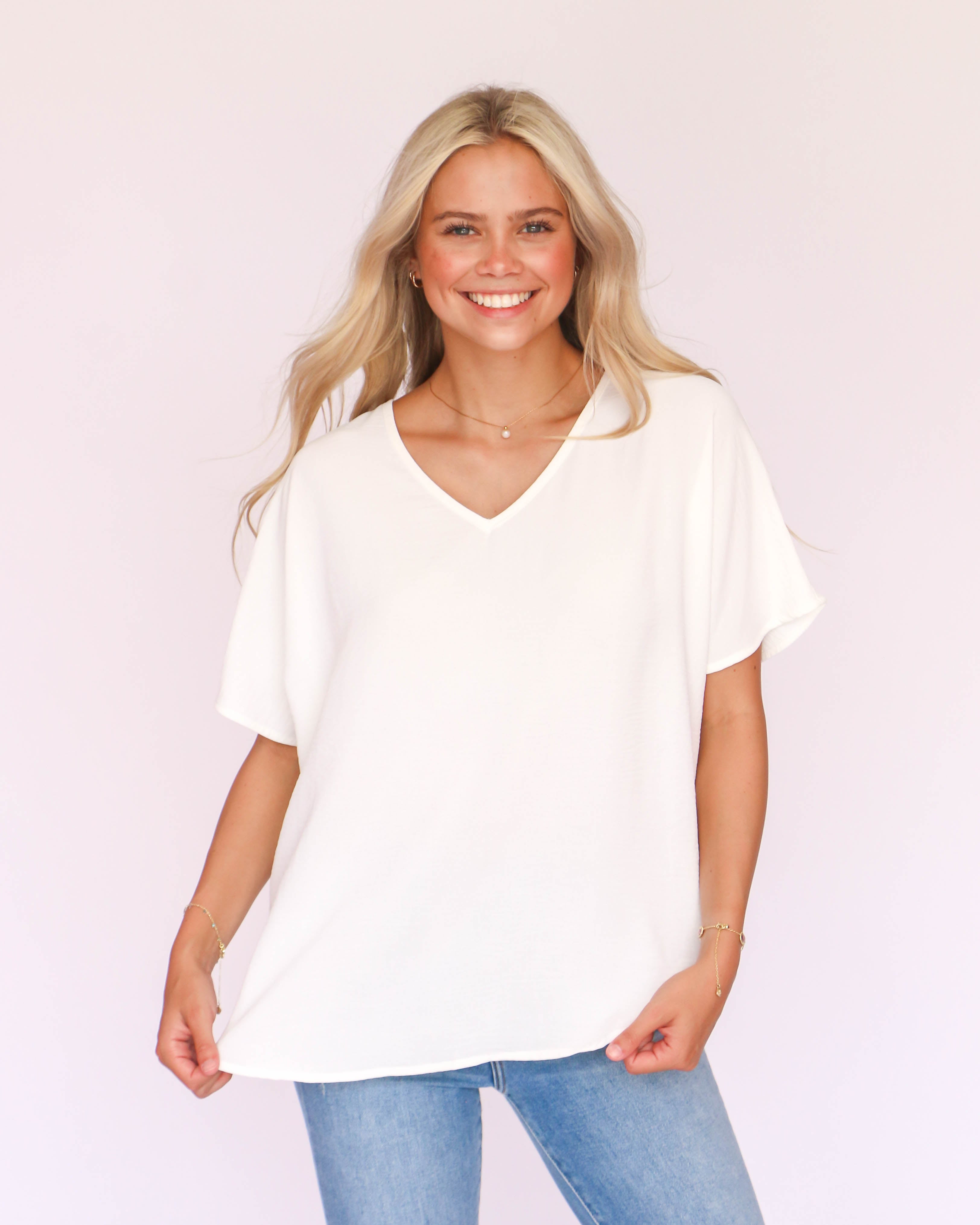 White V-Neck Air Flow Top