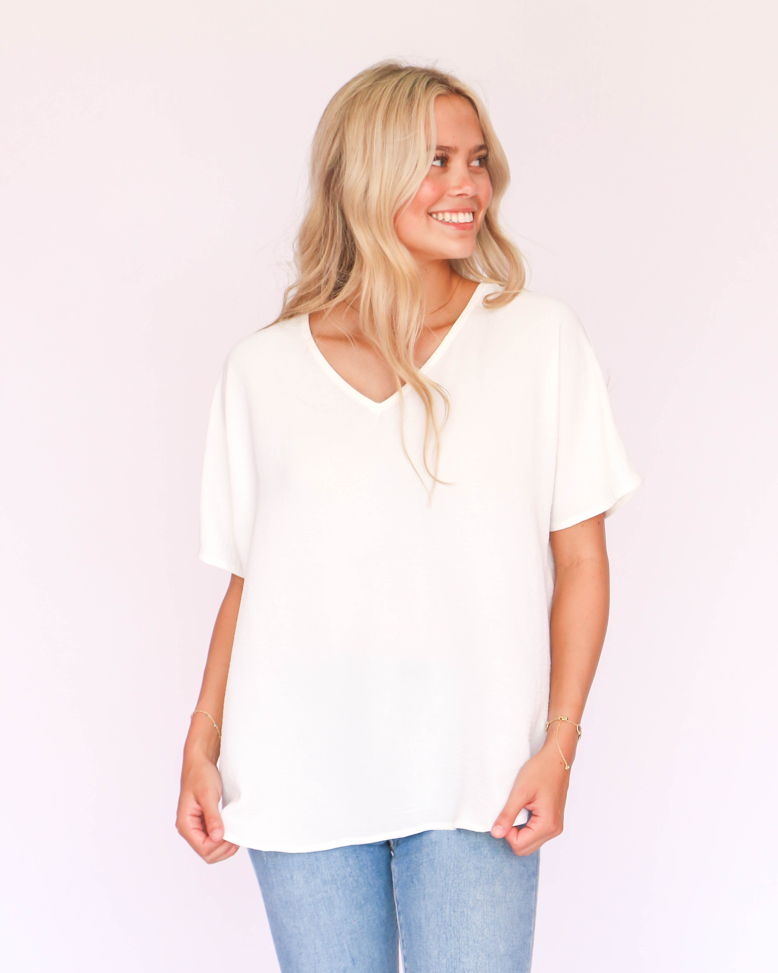 White V-Neck Air Flow Top