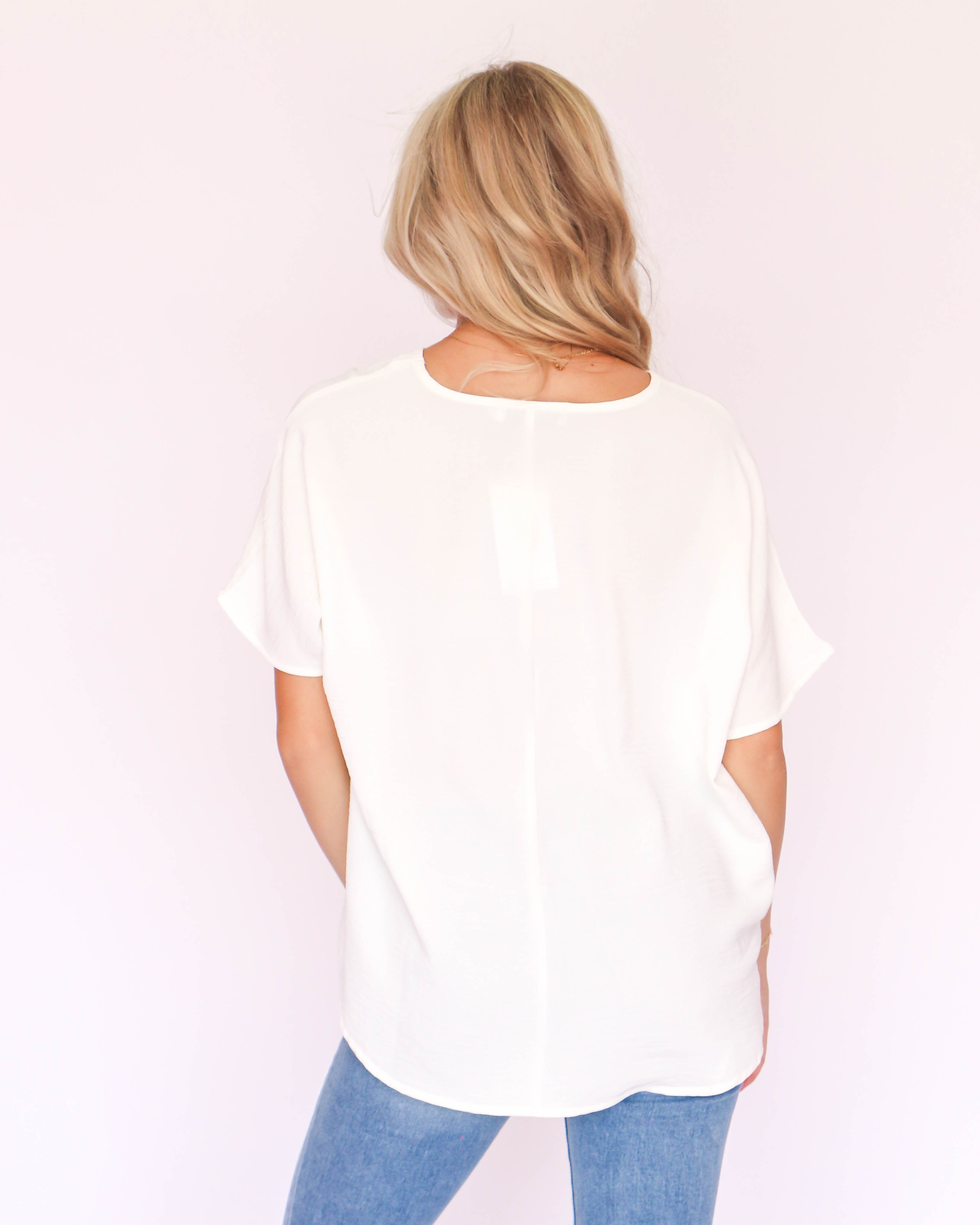 White V-Neck Air Flow Top