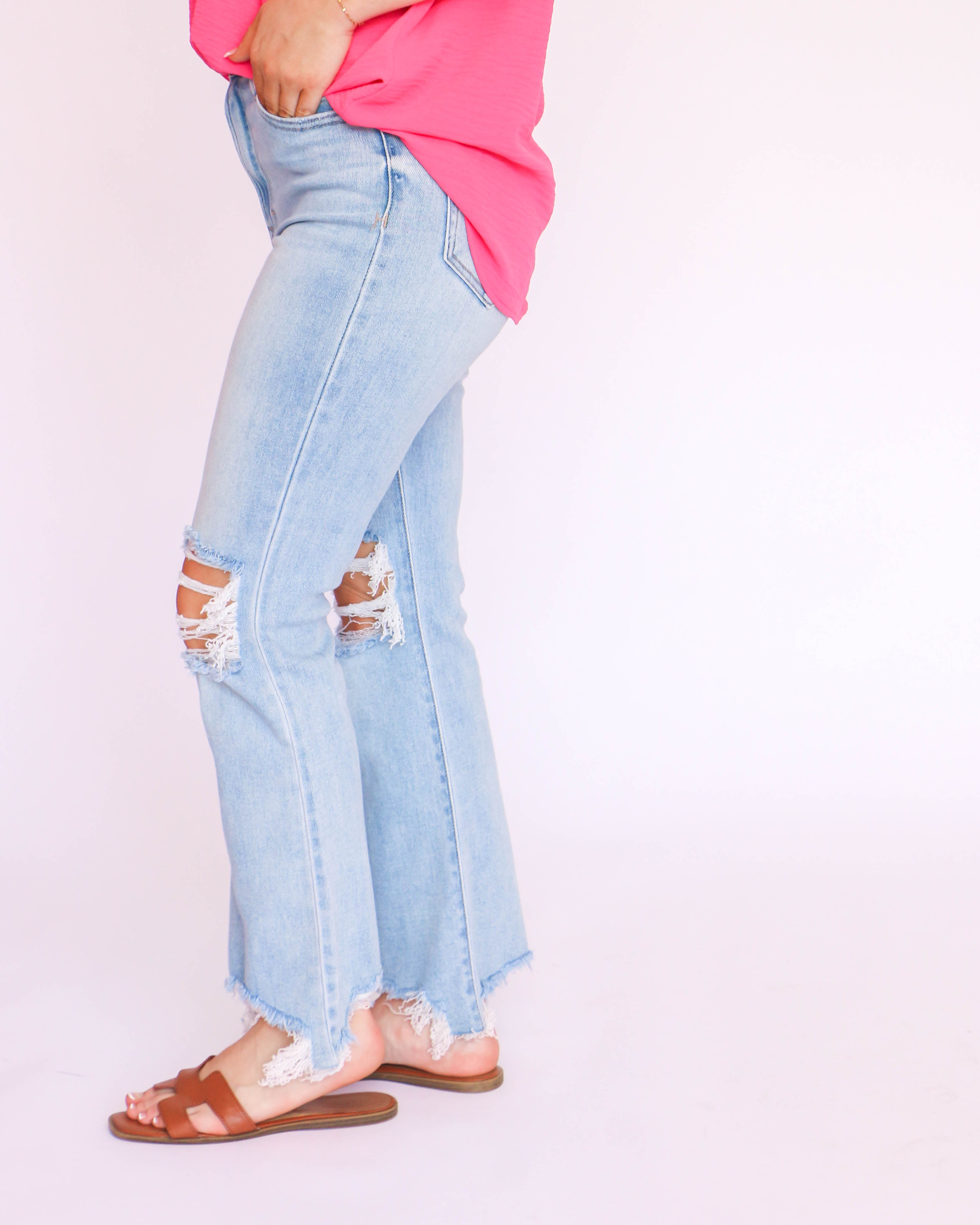 Happi High Waist Basic Cropped Flare in Medium Blue