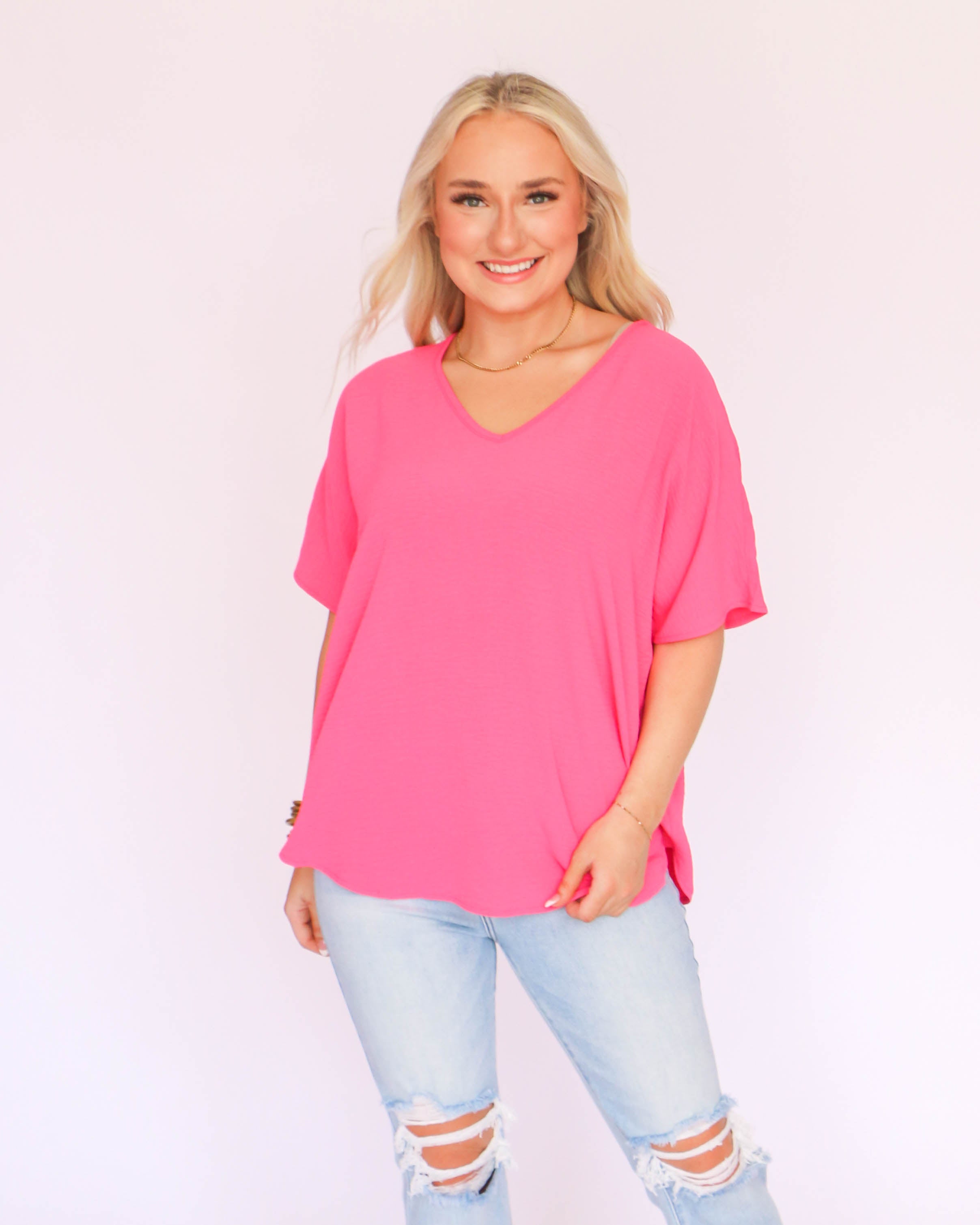 Hot Pink V-Neck Air Flow Top