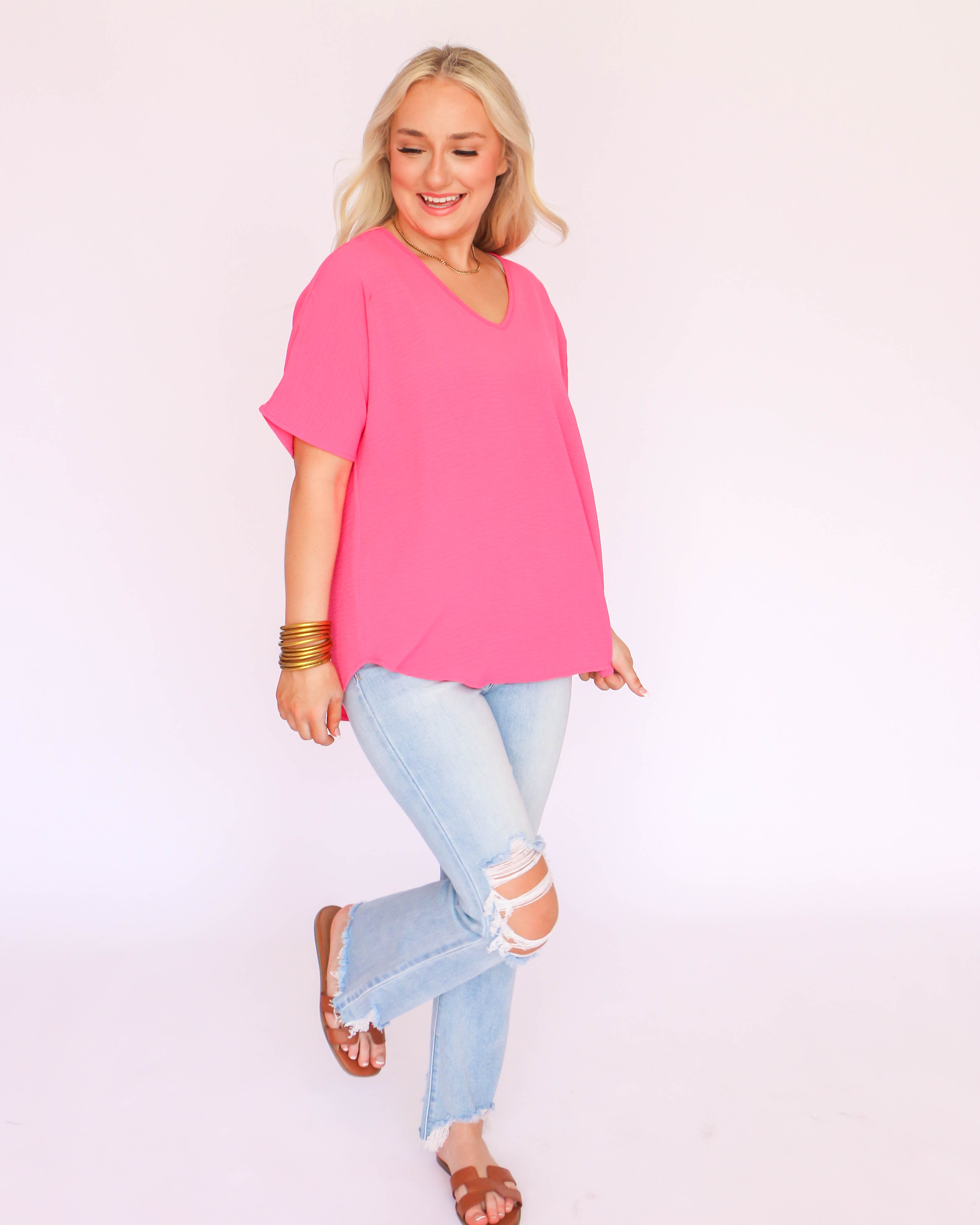 Hot Pink V-Neck Air Flow Top