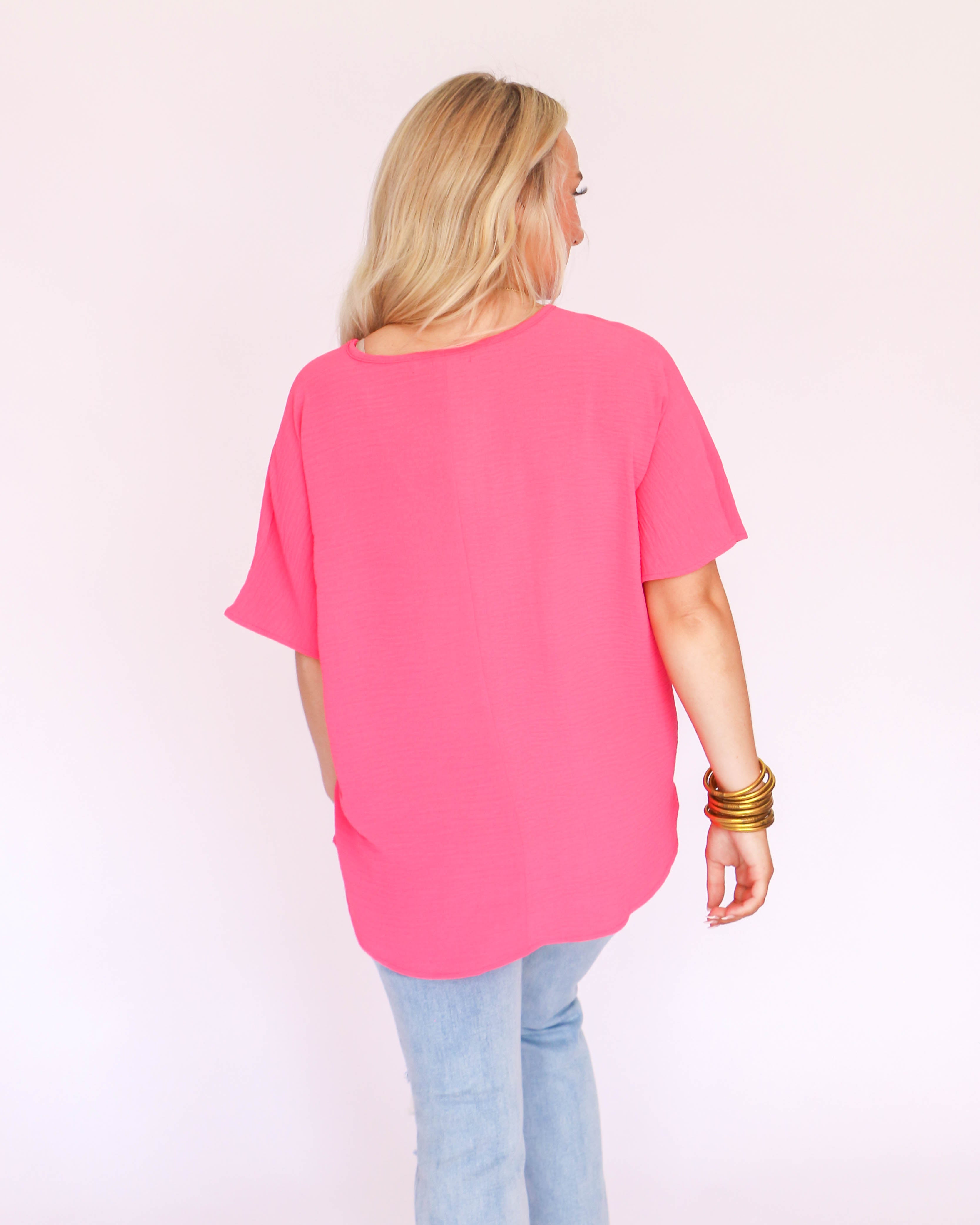 Hot Pink V-Neck Air Flow Top