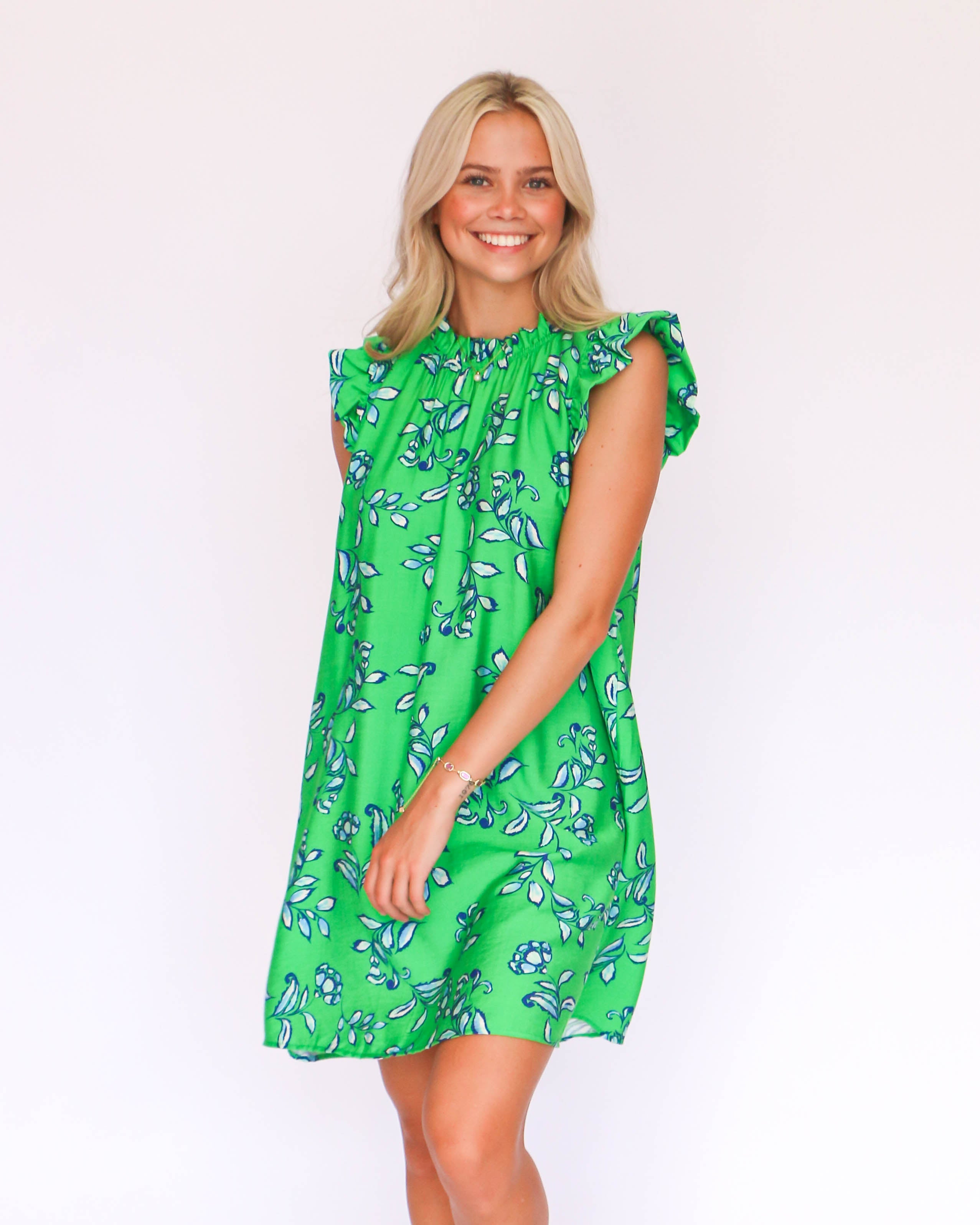 Green Flower Chiffon Dress