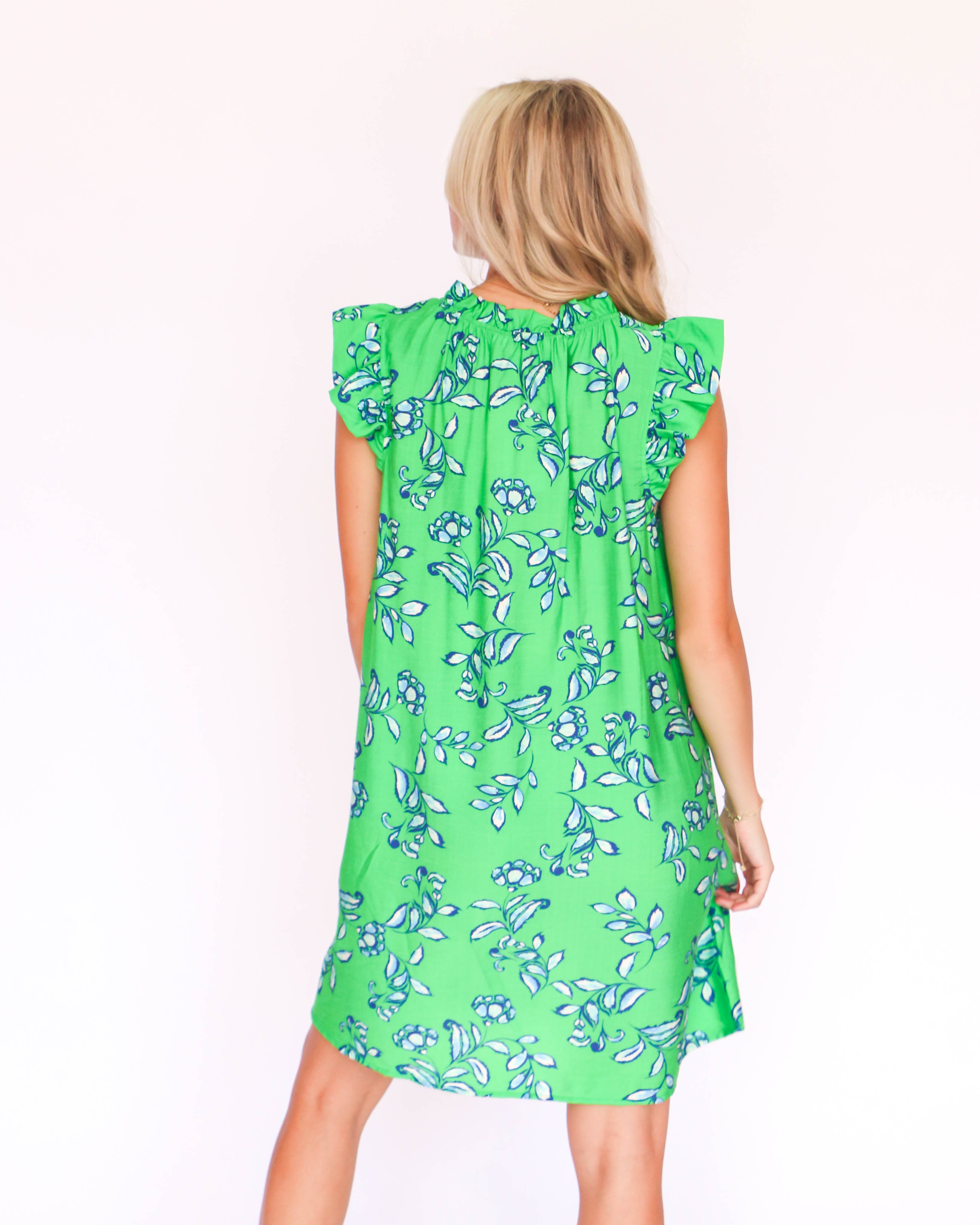 Green Flower Chiffon Dress