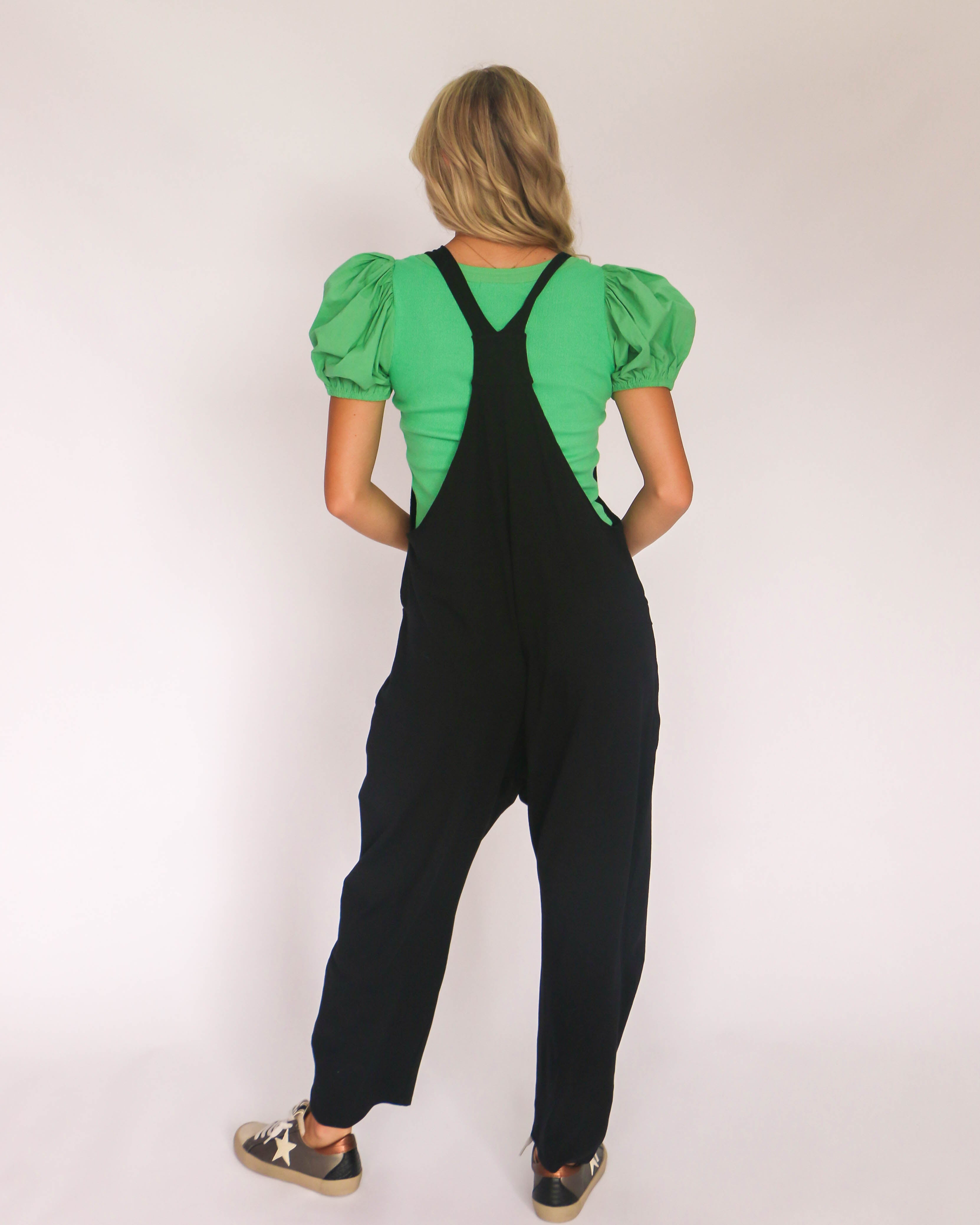 Casual Loose Fit Solid Knit Baggy Jumpsuit in Black