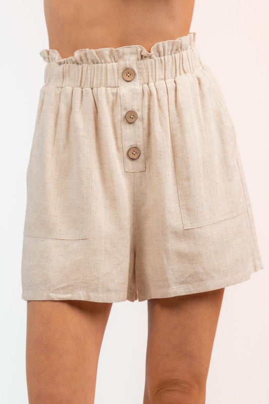 Ruffled Waist Mini Shorts in Oatmeal