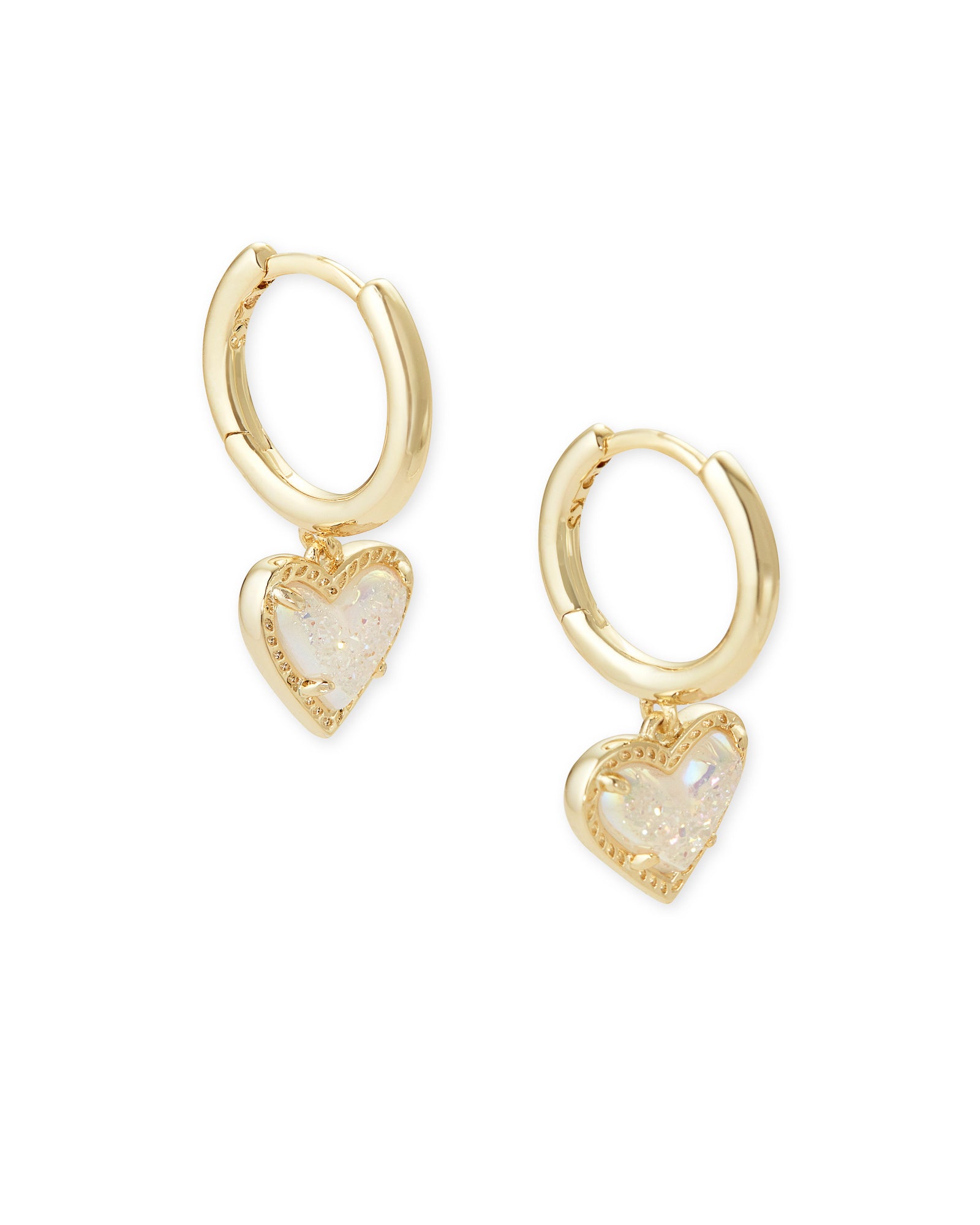 Ari Heart Huggie Earring in Gold Iridescent Drusy