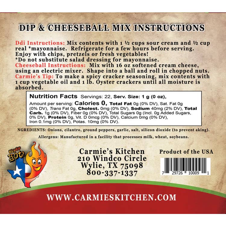 Carmie's Texas Wildfire Dip Mix